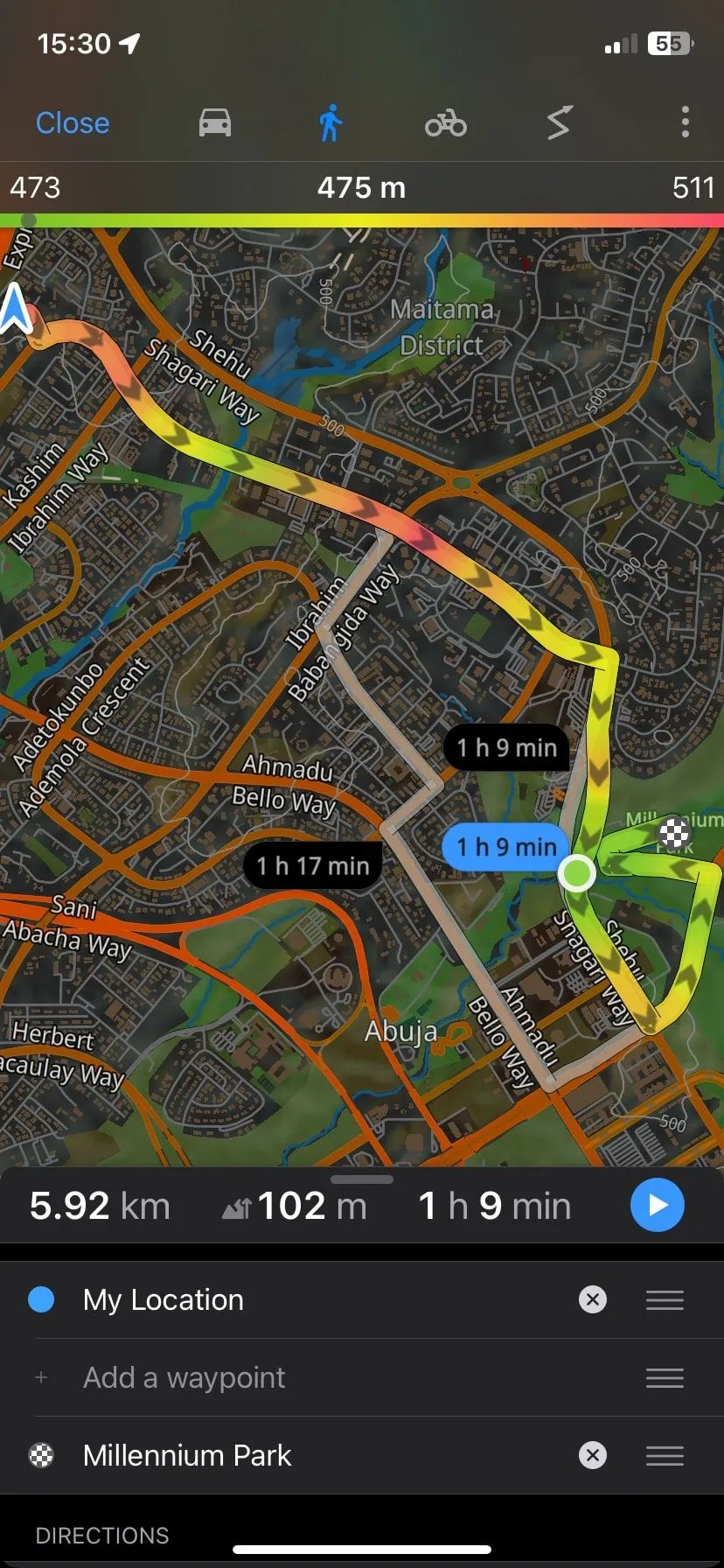 Guru Maps hiển thị tuyến đường đi bộ ngoại tuyến, tối ưu cho người dùng di chuyển bộ