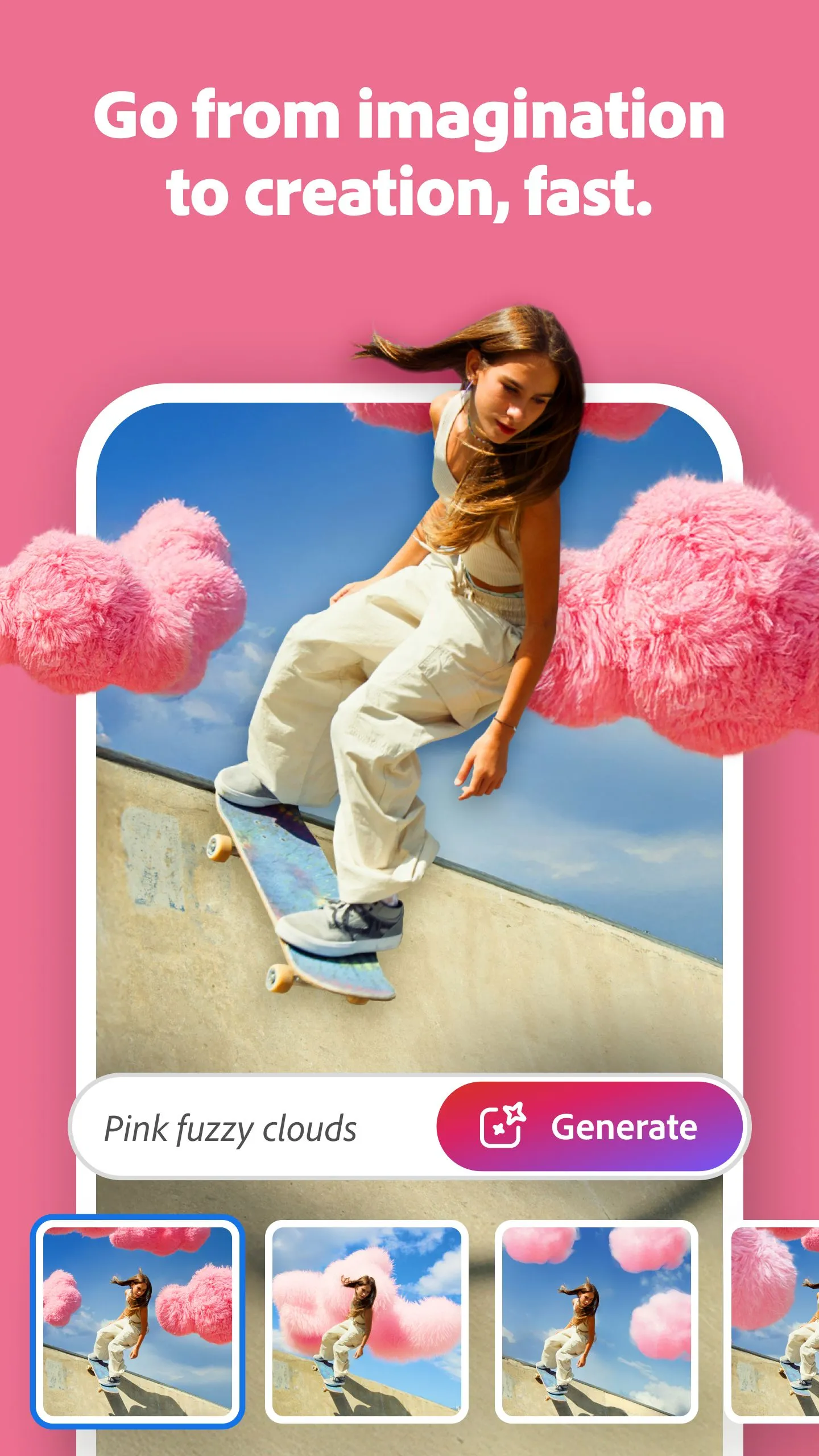 Hình ảnh minh họa tính năng trí tuệ nhân tạo tạo sinh (Generative AI) trên ứng dụng Photoshop Mobile.