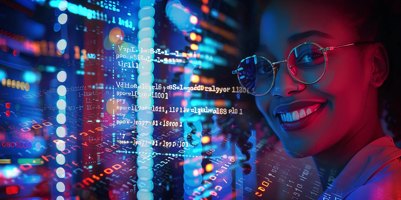 Hình ảnh một lập trình viên nữ đang tập trung làm việc với code và môi trường phát triển trên máy tính, minh họa cho việc sử dụng màn hình ảo để tách biệt các dự án lập trình.