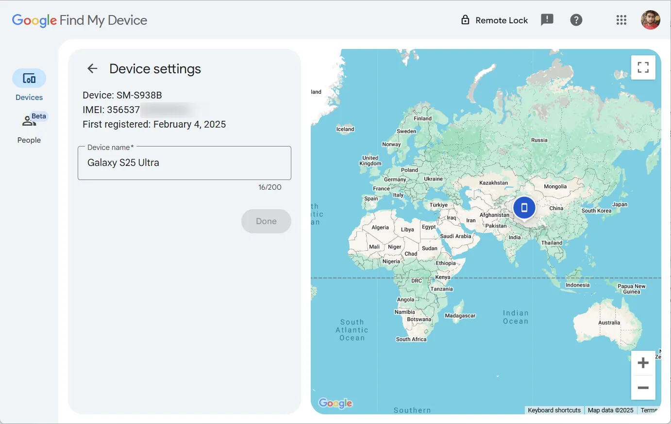Kiểm tra thông tin IMEI của điện thoại Samsung trên Google Find My Device