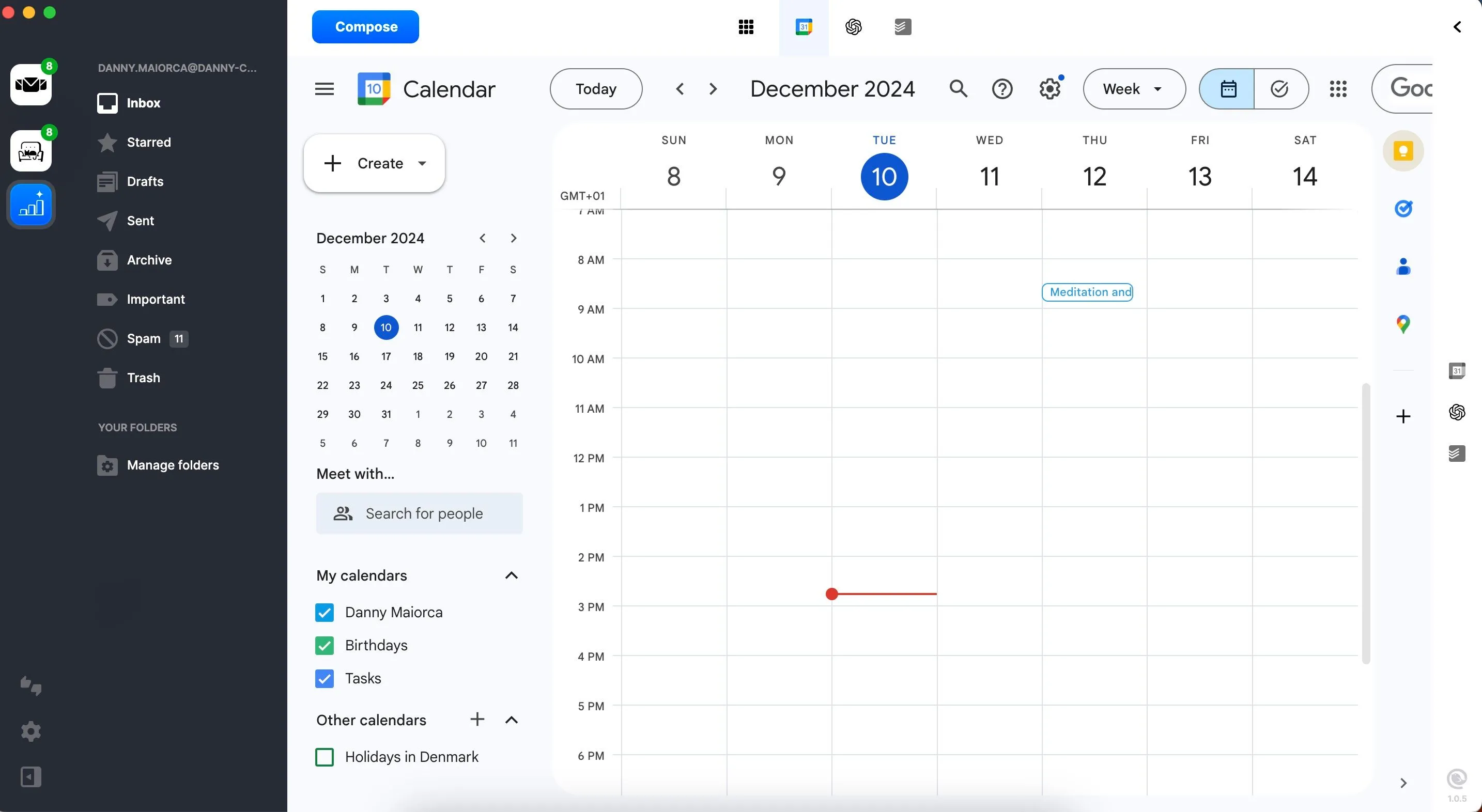 Lịch Google hiển thị trực tiếp trong ứng dụng Mailbird để quản lý lịch trình