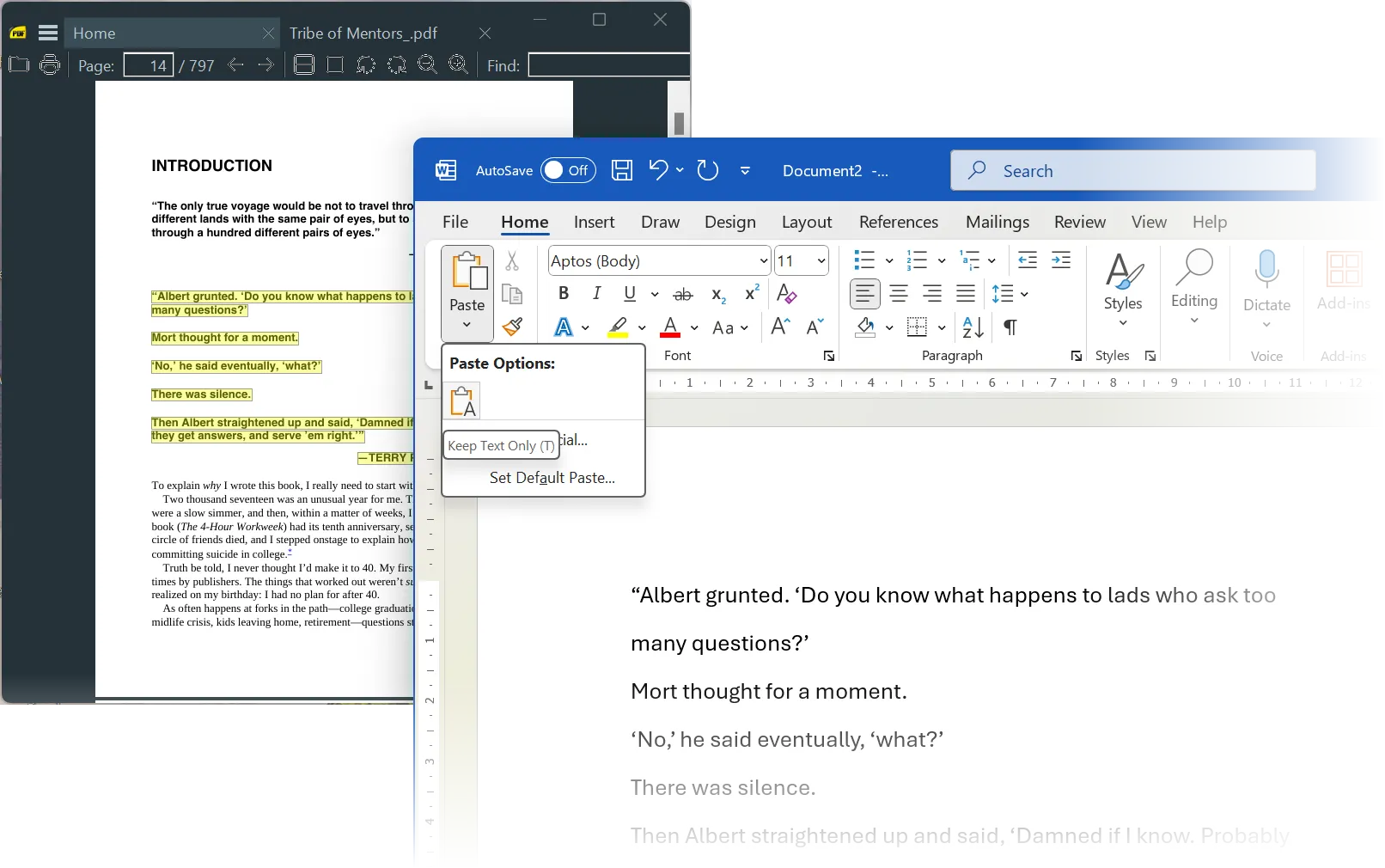 Loại bỏ định dạng và dán dưới dạng văn bản thuần túy trong Microsoft Word.