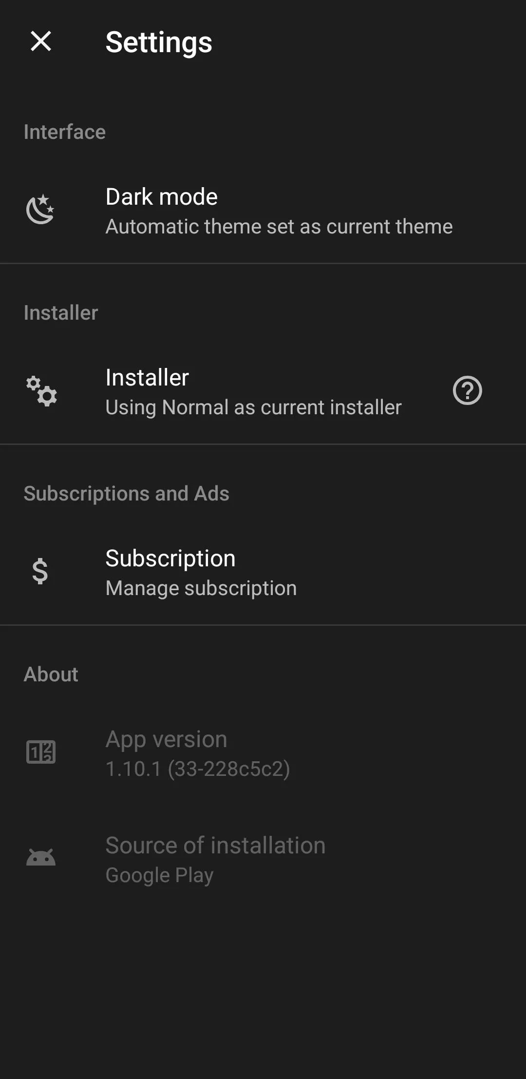 Màn hình cài đặt của APKMirror Installer trên điện thoại Android