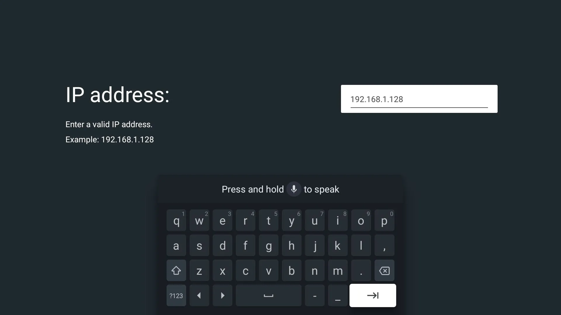 Màn hình cấu hình địa chỉ IP trên Google TV khi chuyển sang cài đặt Static.