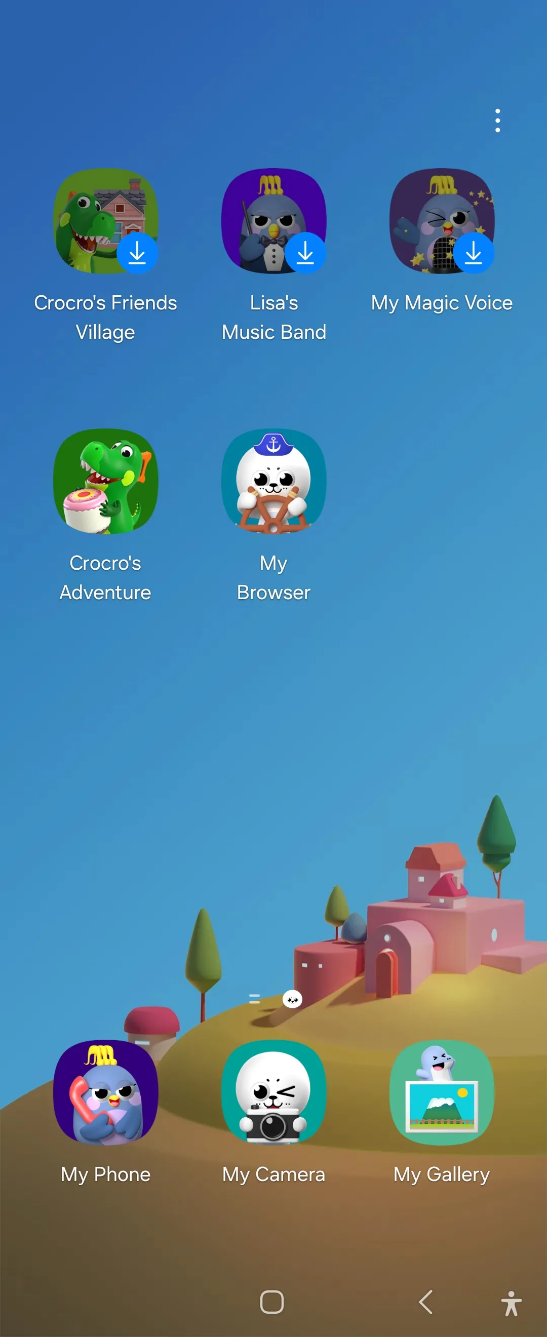 Màn hình chính của ứng dụng Samsung Kids trên Galaxy Z Flip 6, tạo môi trường giải trí an toàn cho trẻ.
