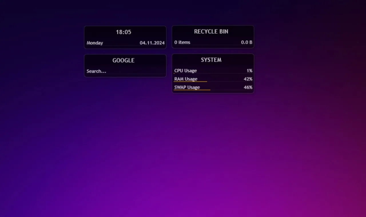 Màn hình desktop Windows hiển thị giao diện Rainmeter với skin Illustro đơn giản, tối ưu hóa.
