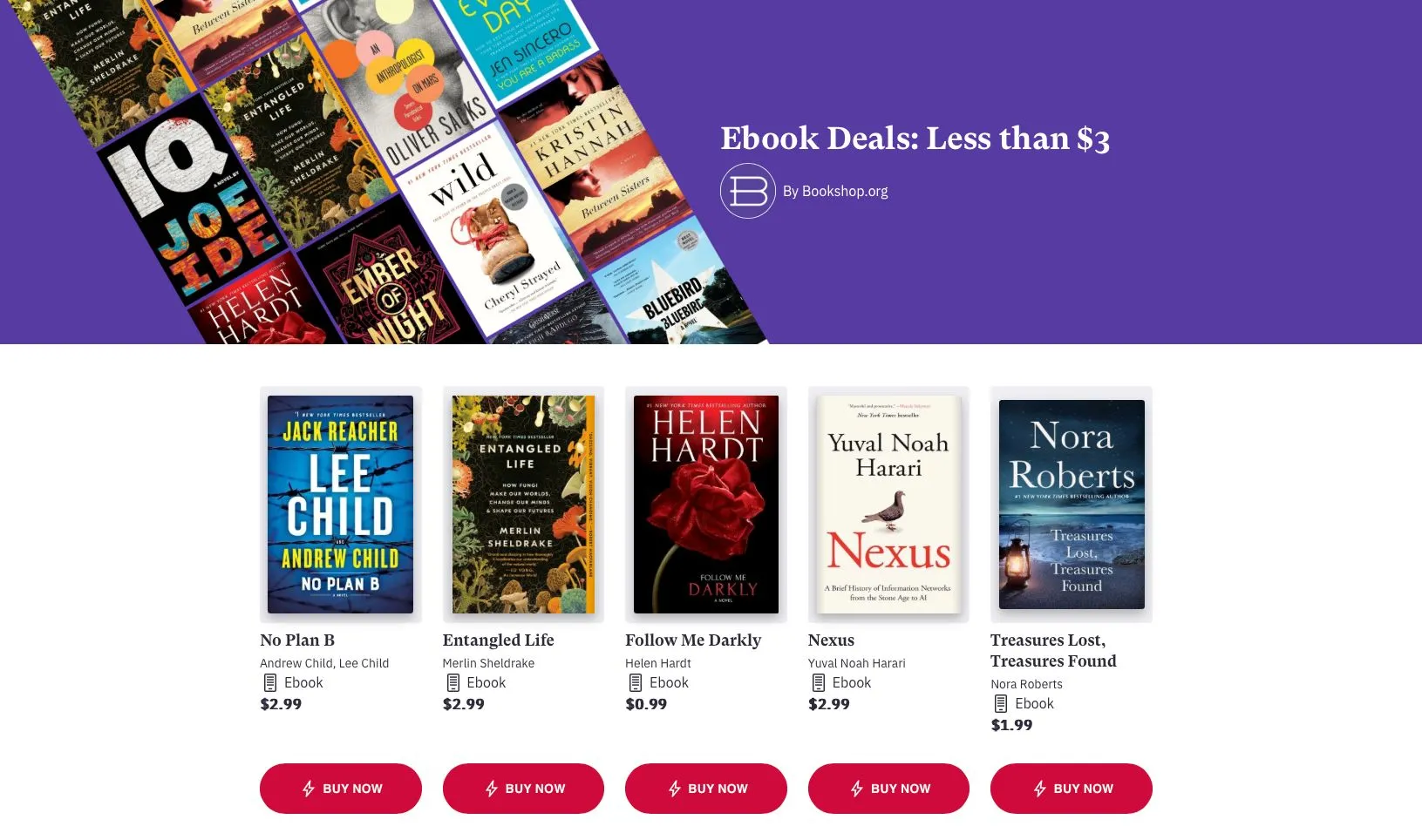 Màn hình giao diện nền tảng ebook Bookshop.org hiển thị danh mục sách và tính năng chọn hiệu sách địa phương để ủng hộ.