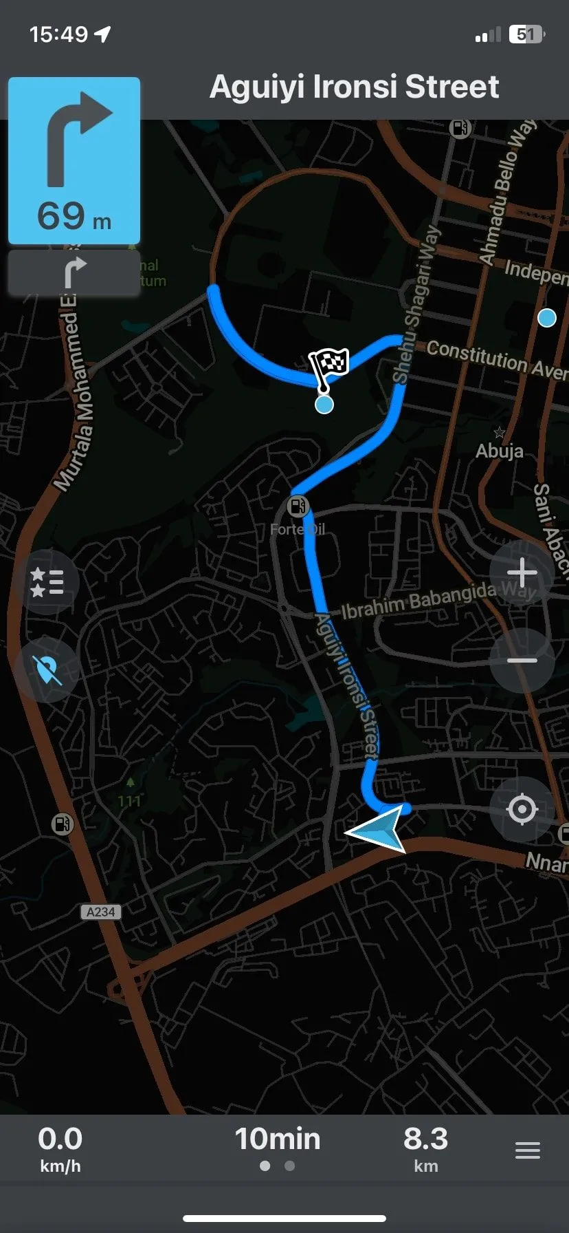 Màn hình hiển thị chỉ đường ngoại tuyến của ứng dụng Organic Maps