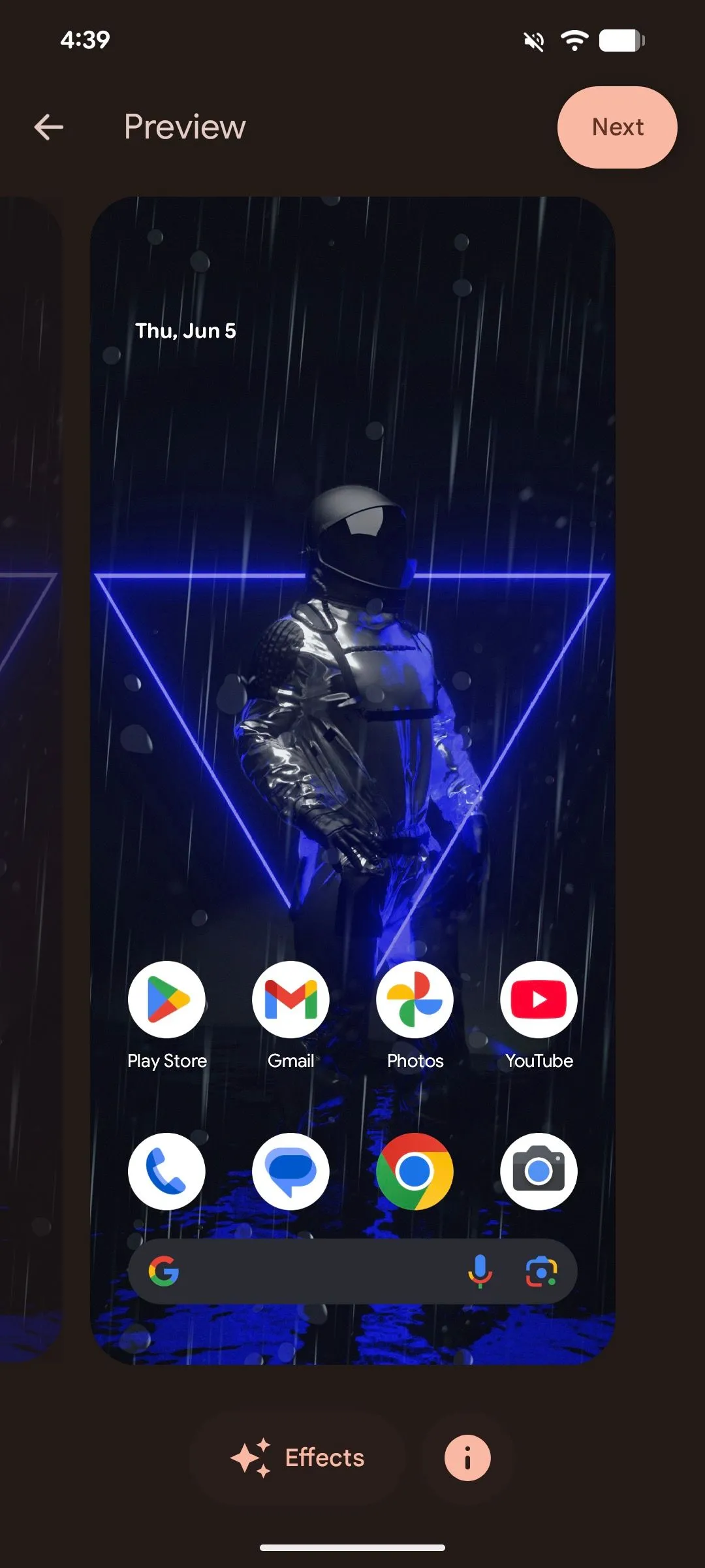 Màn hình xem trước hình nền đã tùy chỉnh trên Android 16
