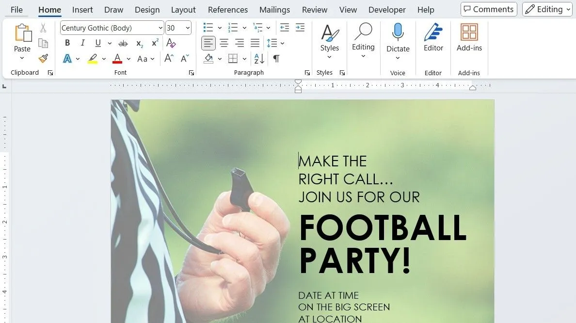 Mẫu tờ rơi (flyer) tiệc bóng đá được thiết kế chuyên nghiệp trong Microsoft Word
