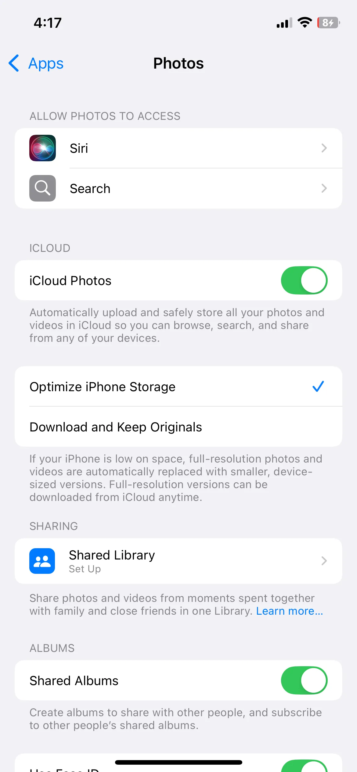Menu cài đặt Ảnh và tính năng tối ưu hóa dung lượng iPhone