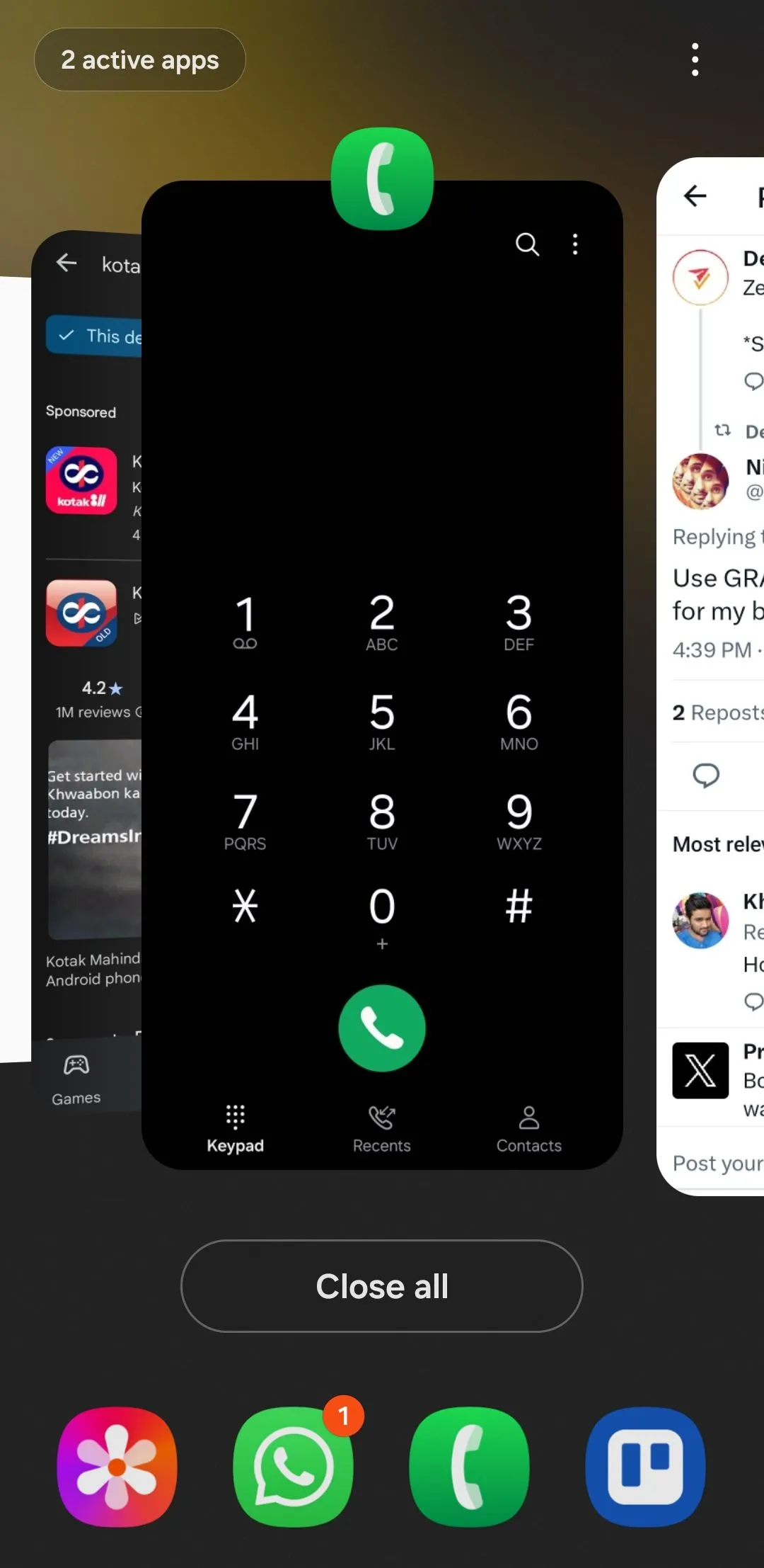 Menu ứng dụng gần đây trên điện thoại Android, minh họa cách chọn ghim ứng dụng