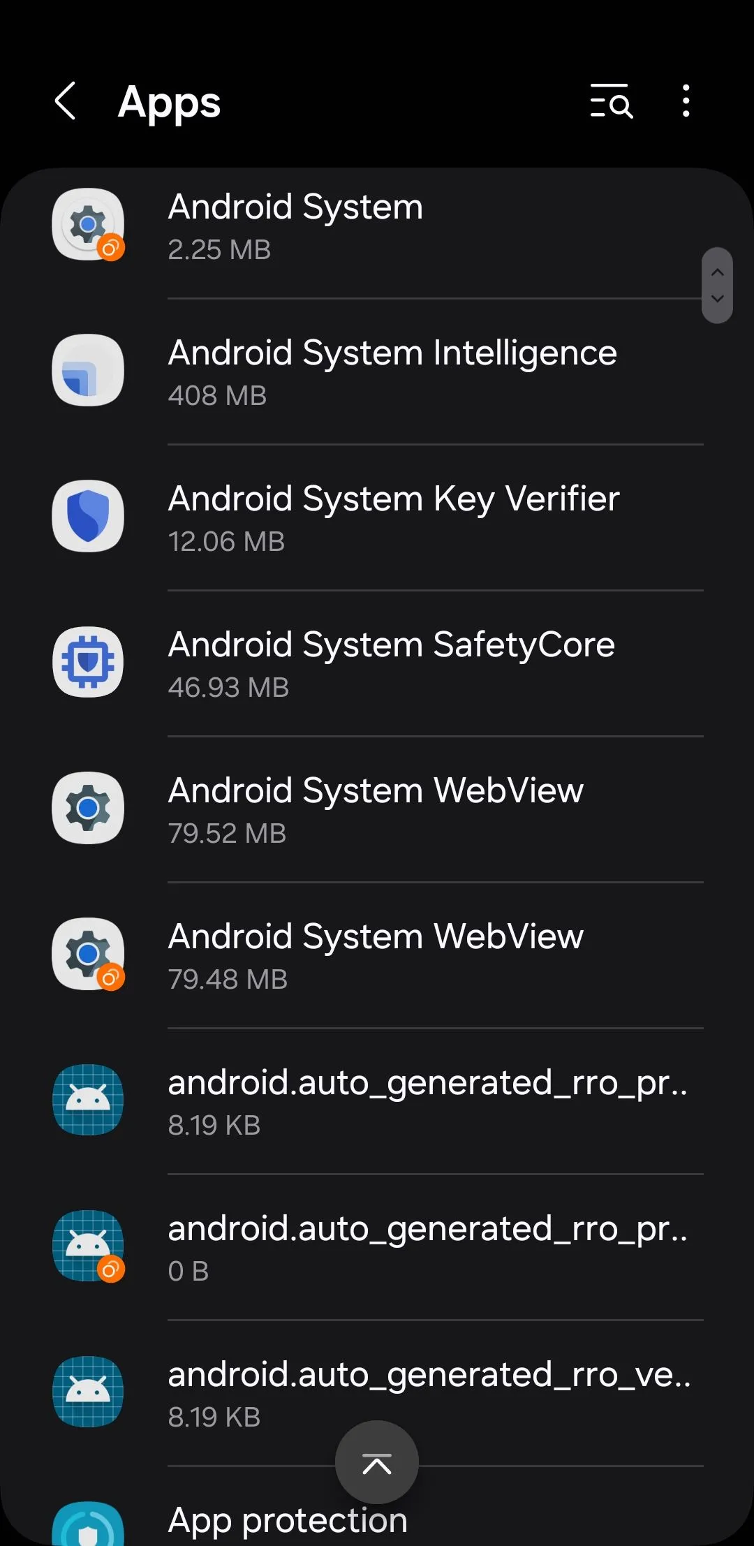 Menu Ứng dụng trên điện thoại Android, nơi người dùng truy cập để quản lý các ứng dụng hệ thống