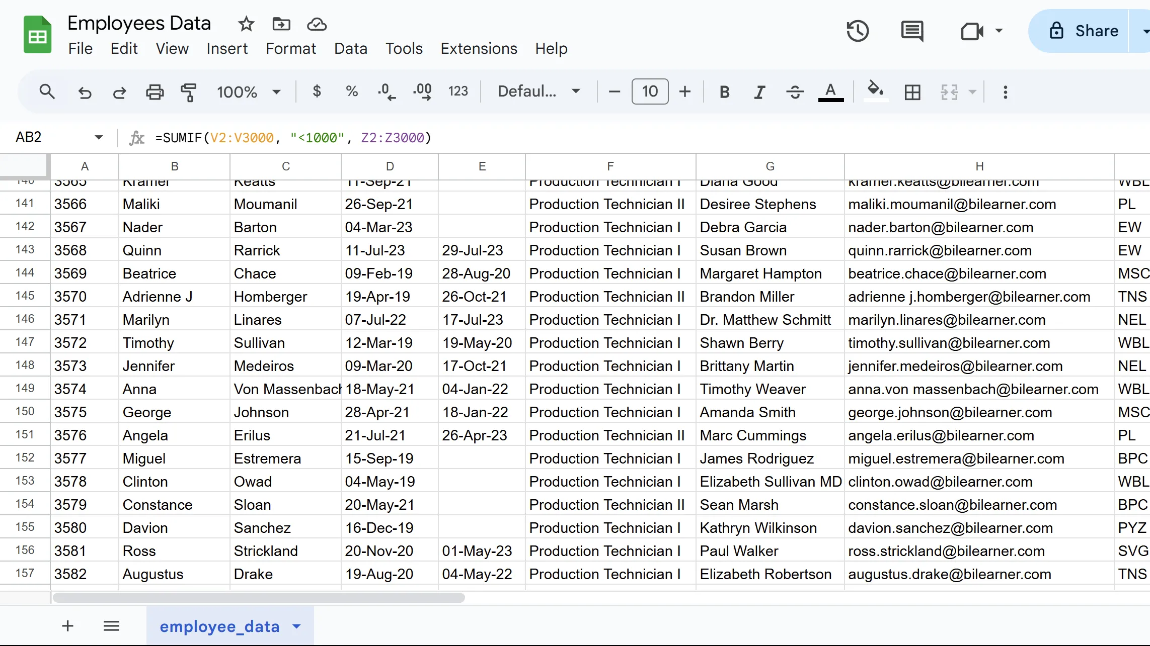 Minh họa kết quả hàm SUMIF trong Google Sheets