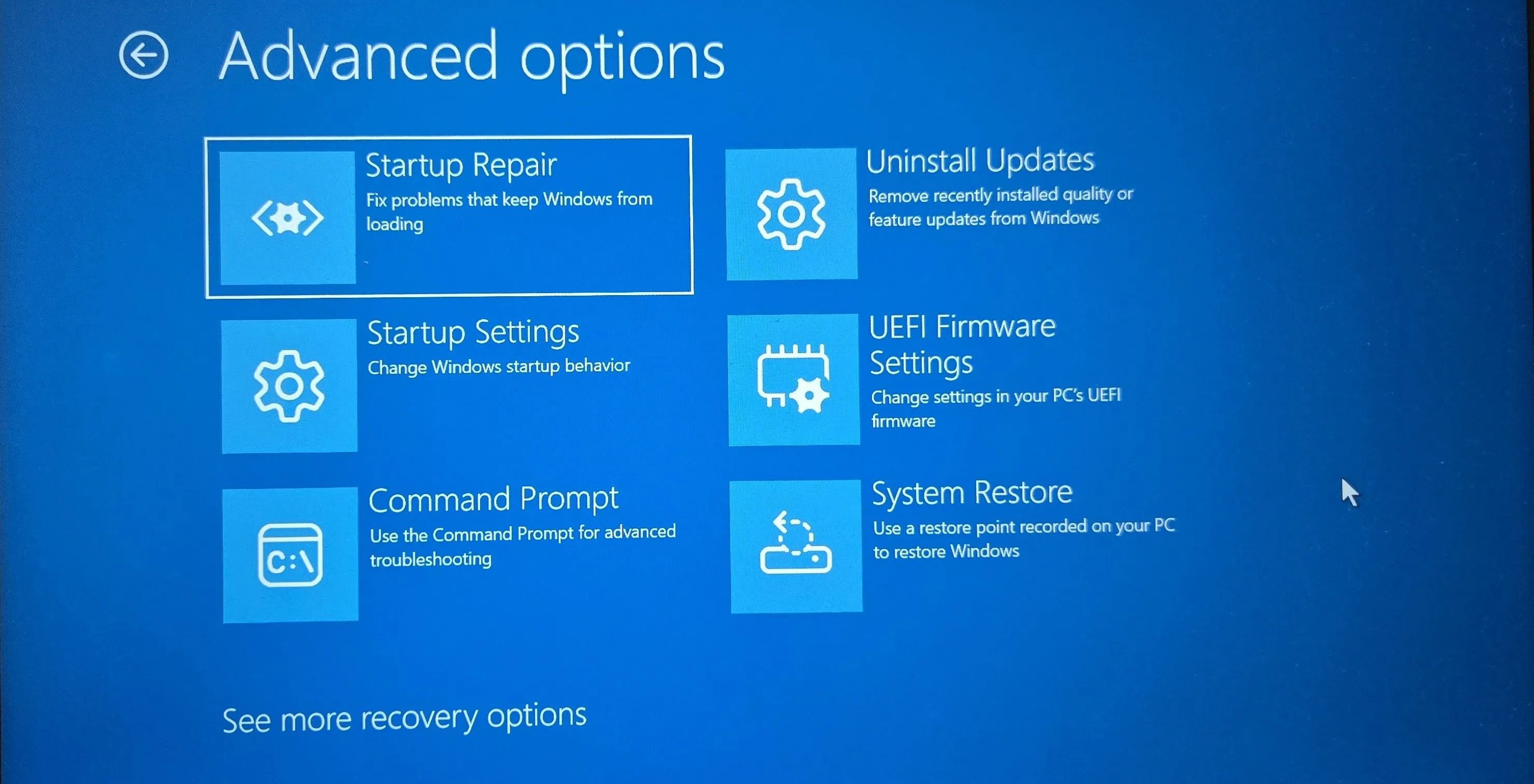 Môi trường khôi phục Windows (WinRE) với các tùy chọn nâng cao