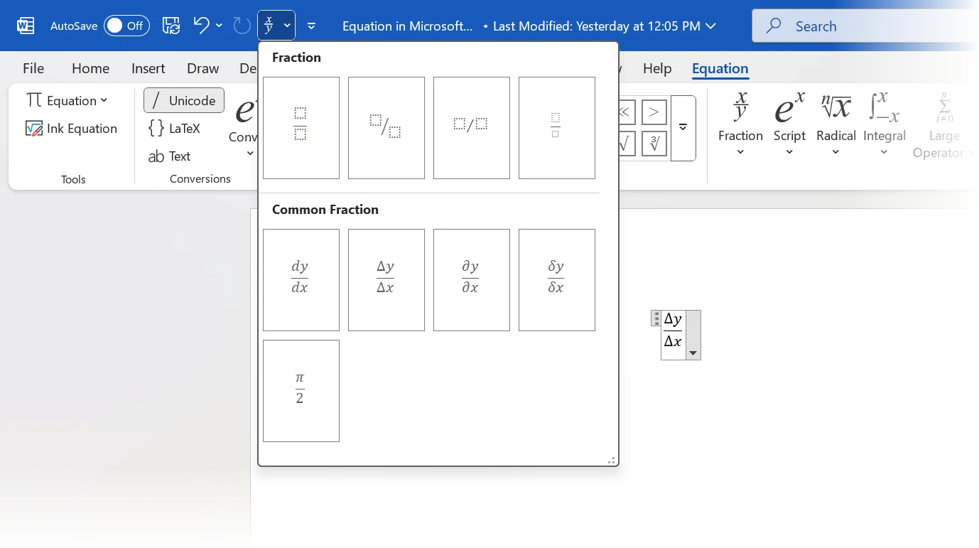 Nút chèn công thức vào thanh truy cập nhanh (Quick Access Toolbar) trong Word để thao tác nhanh hơn