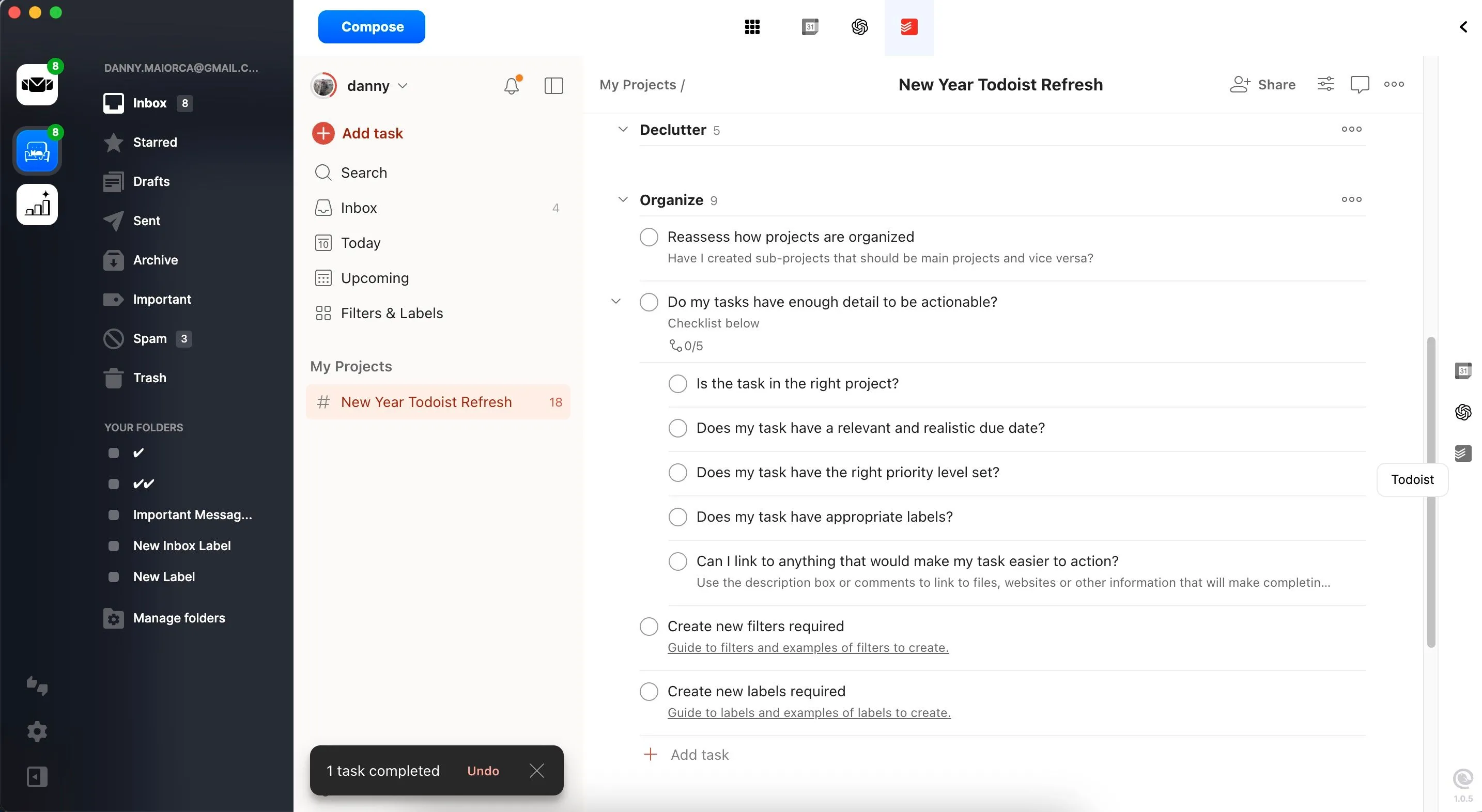 Quản lý các công việc và dự án trong Todoist trực tiếp từ ứng dụng Mailbird
