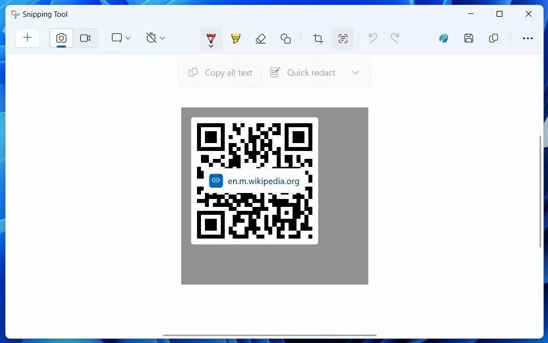 Quét mã QR bằng tính năng Text Actions trong Snipping Tool trên Windows 11