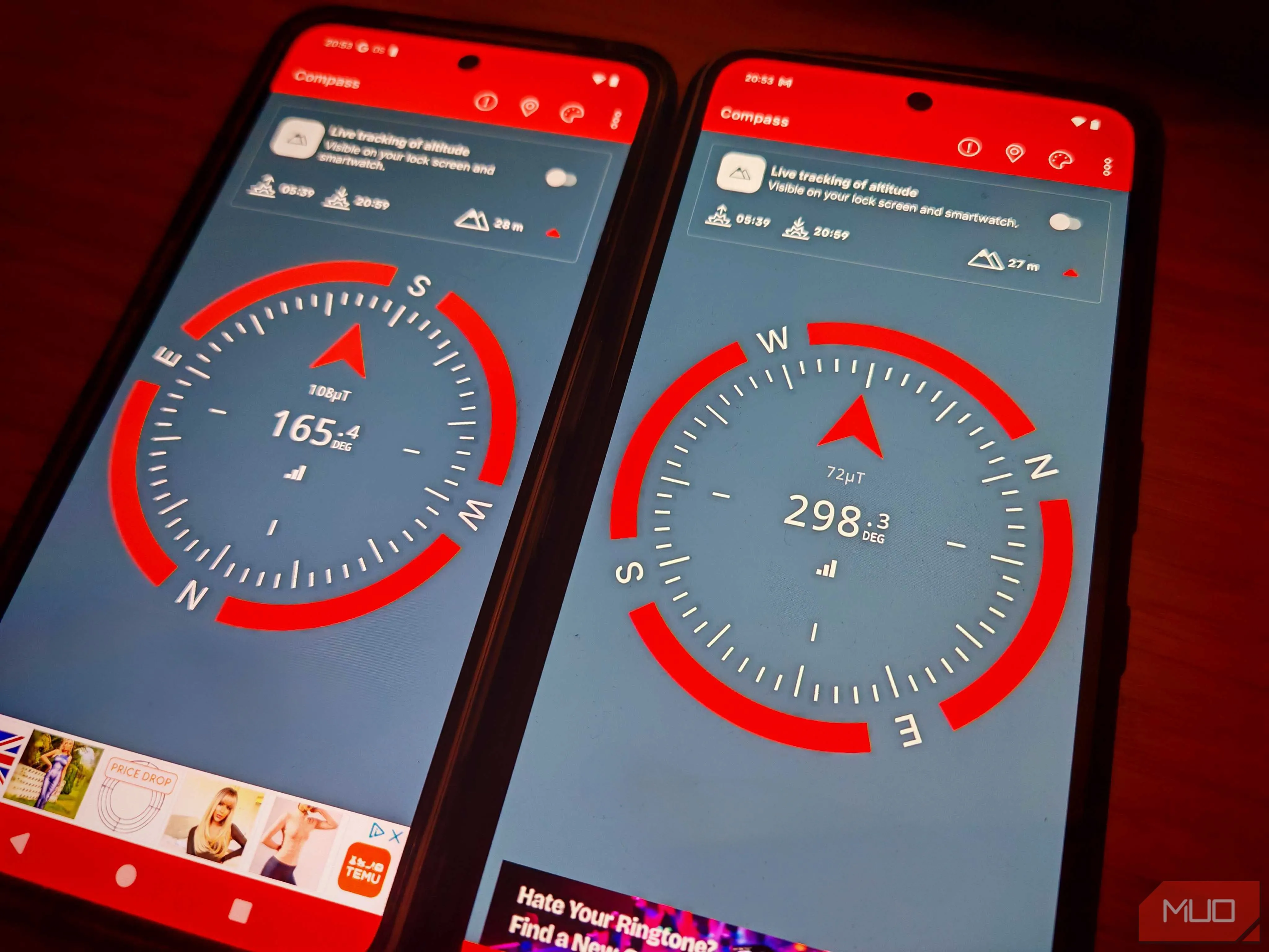 So sánh các chỉ số la bàn từ hai điện thoại Nothing Phone