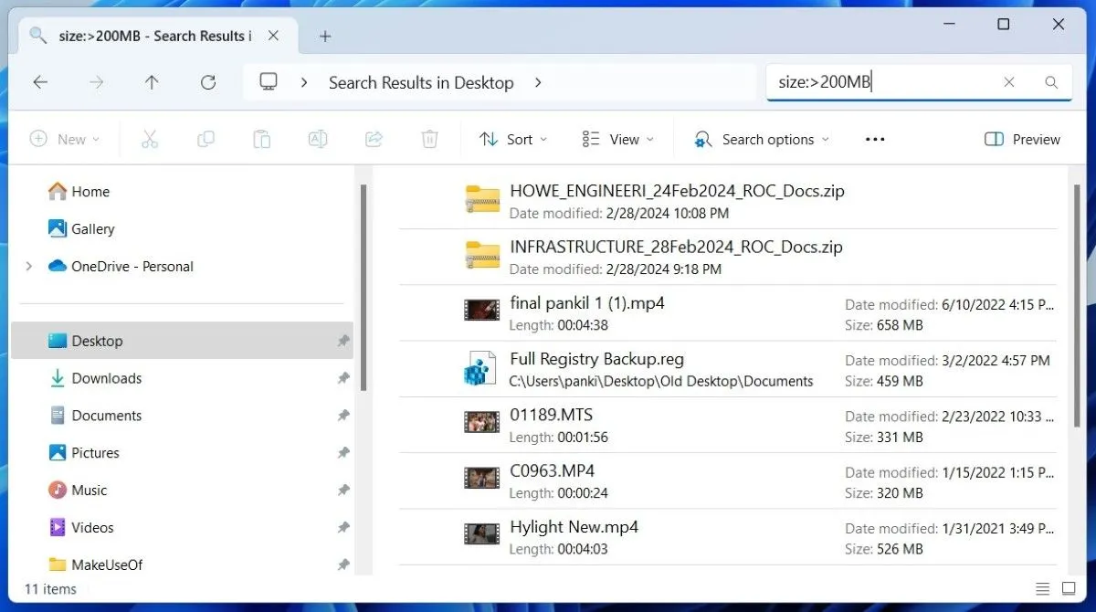 Sử dụng các bộ lọc tìm kiếm nâng cao trong File Explorer để tinh chỉnh kết quả