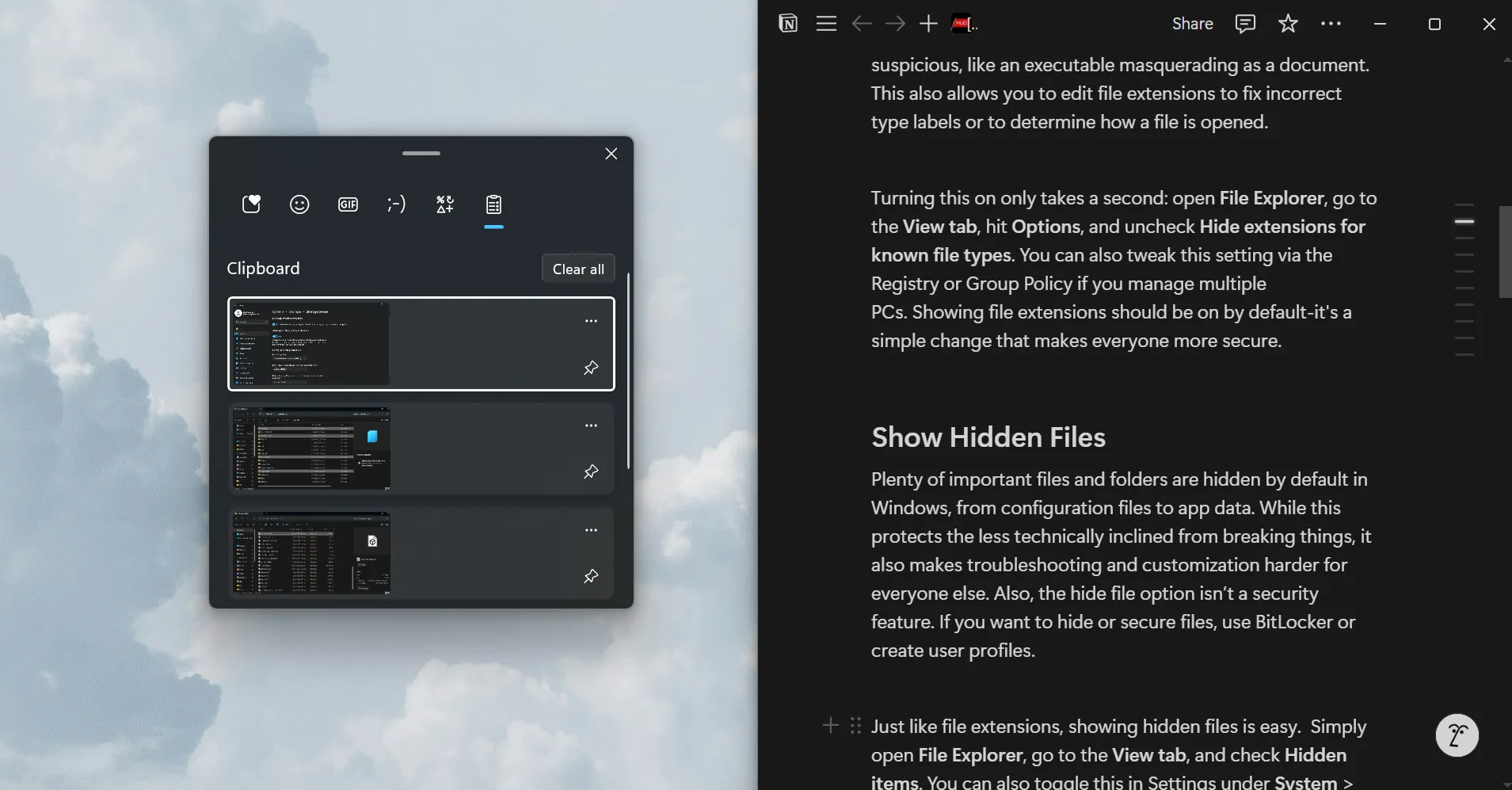 Sử dụng Lịch sử Clipboard của Windows để quản lý các nội dung sao chép khi viết