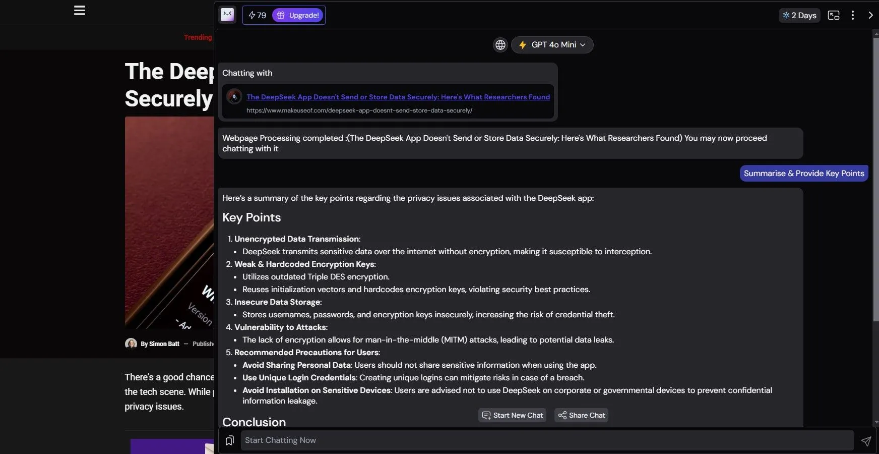 Sử dụng tiện ích mở rộng Merlin AI để tóm tắt trang web