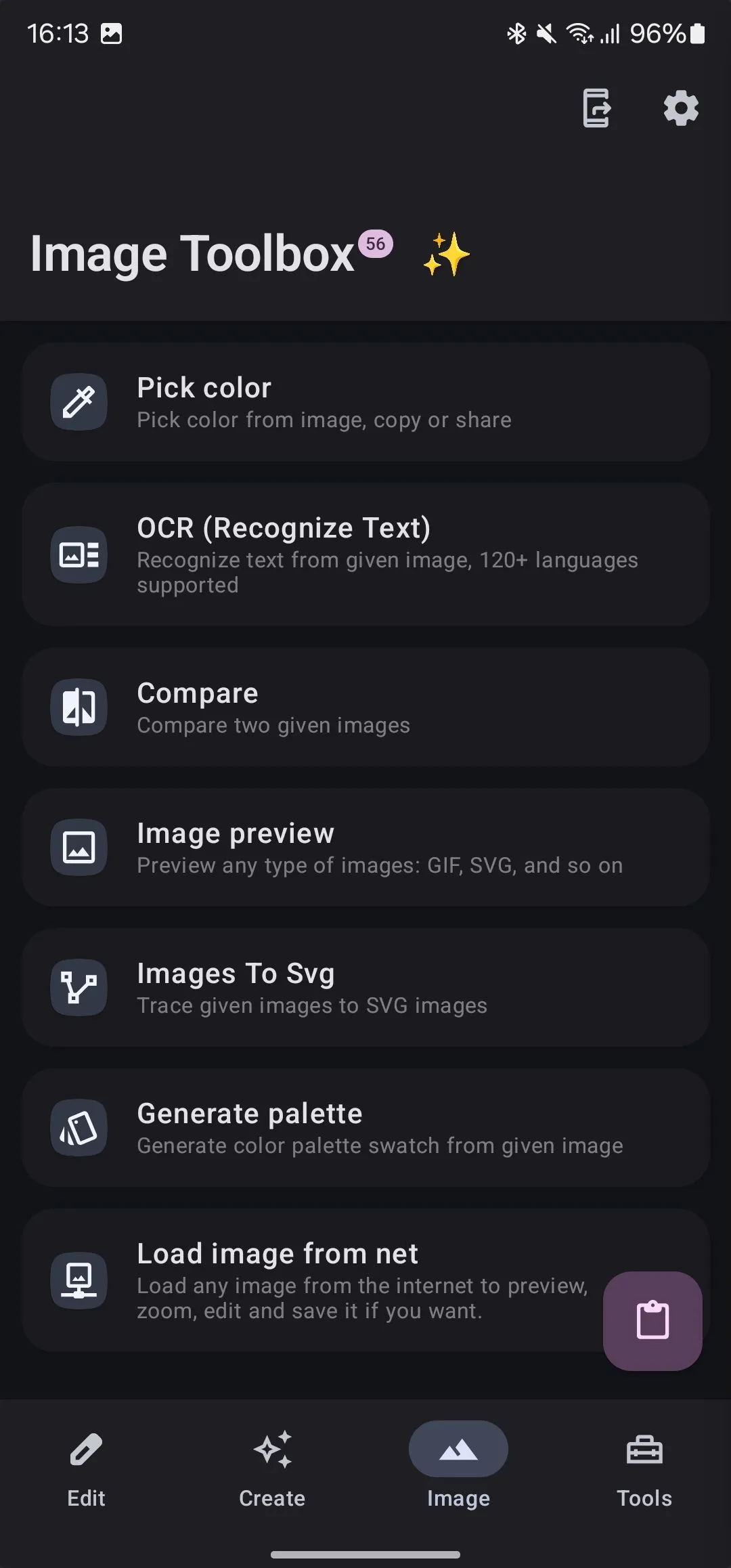Tab hình ảnh của Image Toolbox với các công cụ xử lý ảnh
