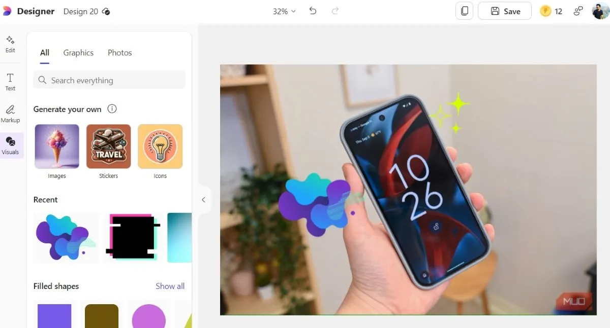 Tab Visuals trong ứng dụng Microsoft Designer