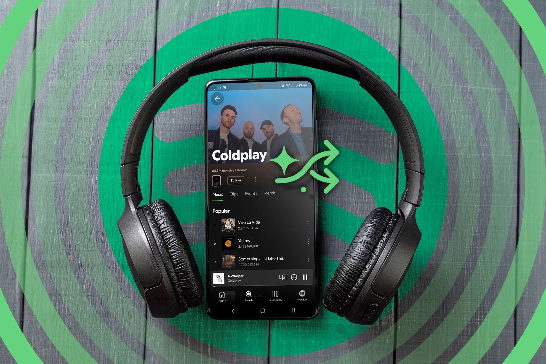 tai nghe và điện thoại phát nhạc spotify