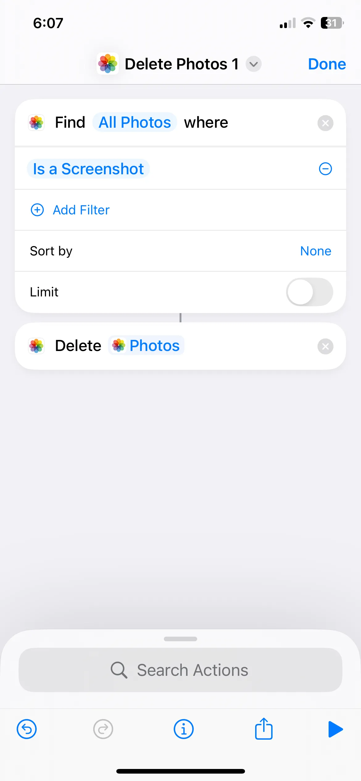 Thêm hành động &quot;Xóa Ảnh&quot; vào phím tắt giúp tự động xóa ảnh chụp màn hình iPhone