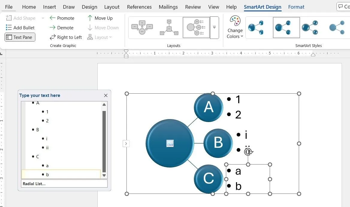 Thiết kế biểu đồ SmartArt đa dạng trong tài liệu Microsoft Word