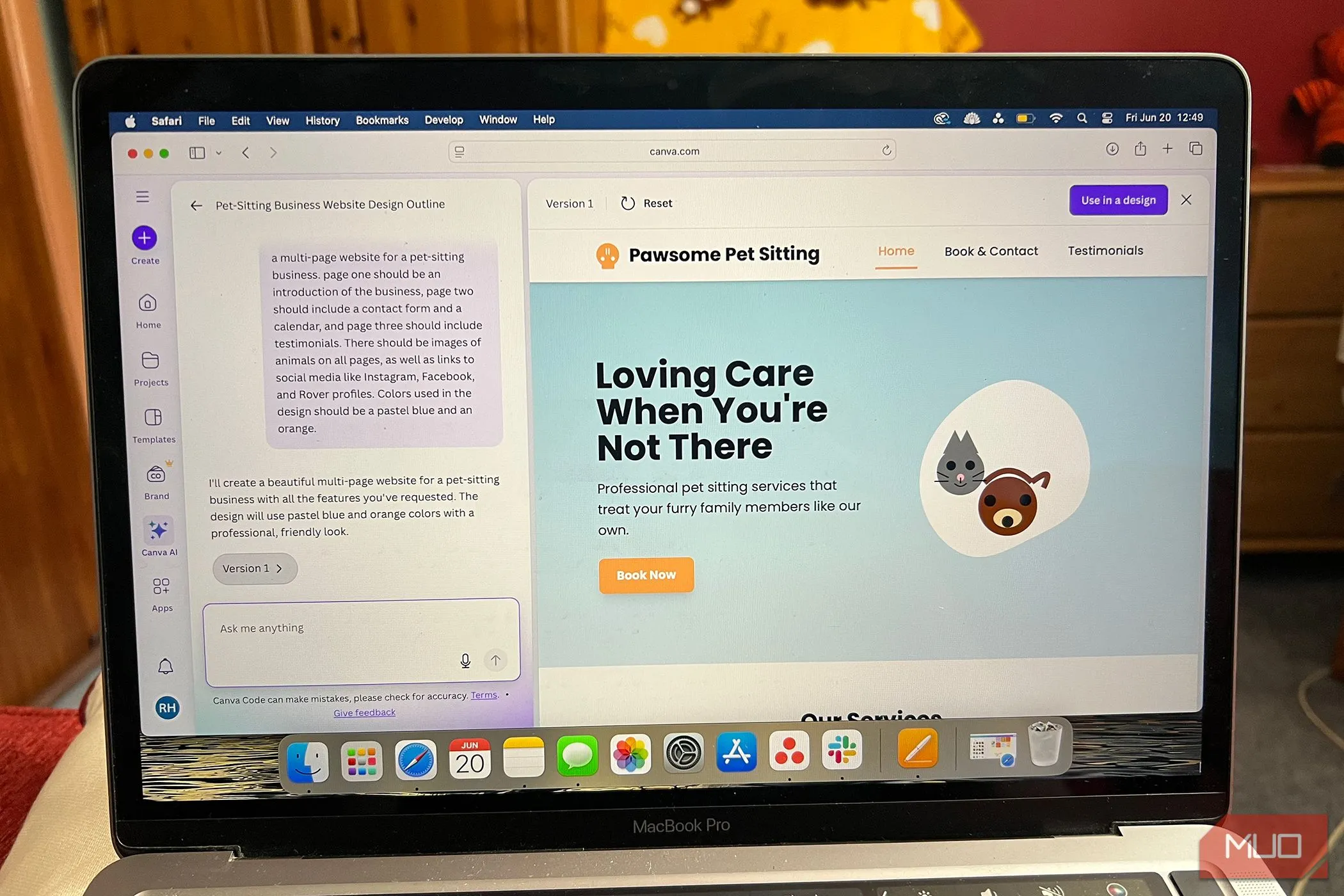 Thiết kế website được tạo tự động bởi Canva Codes, minh họa giao diện đầu ra mà không thể chỉnh sửa mã nguồn trực tiếp.