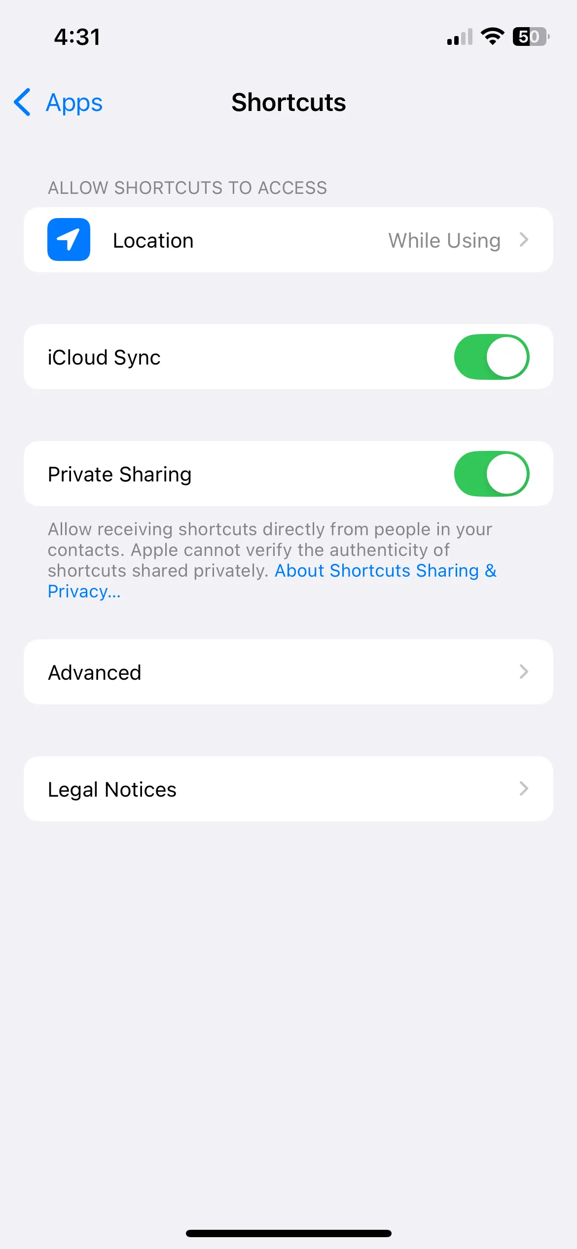 Thiết lập quyền &quot;Cho phép xóa dữ liệu lớn&quot; trong cài đặt ứng dụng Phím tắt trên iPhone