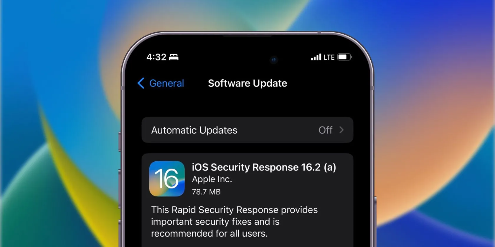 Thông báo cập nhật phản hồi bảo mật nhanh trên iPhone