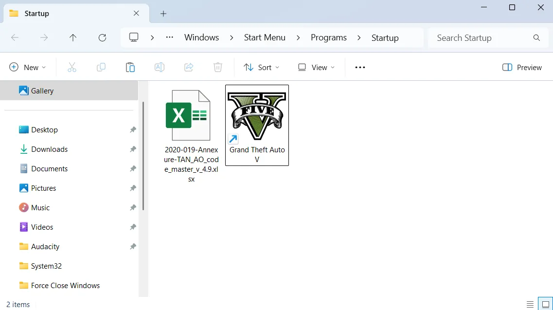 Thư mục Startup trên Windows, nơi chứa các shortcut của ứng dụng khởi chạy cùng hệ thống