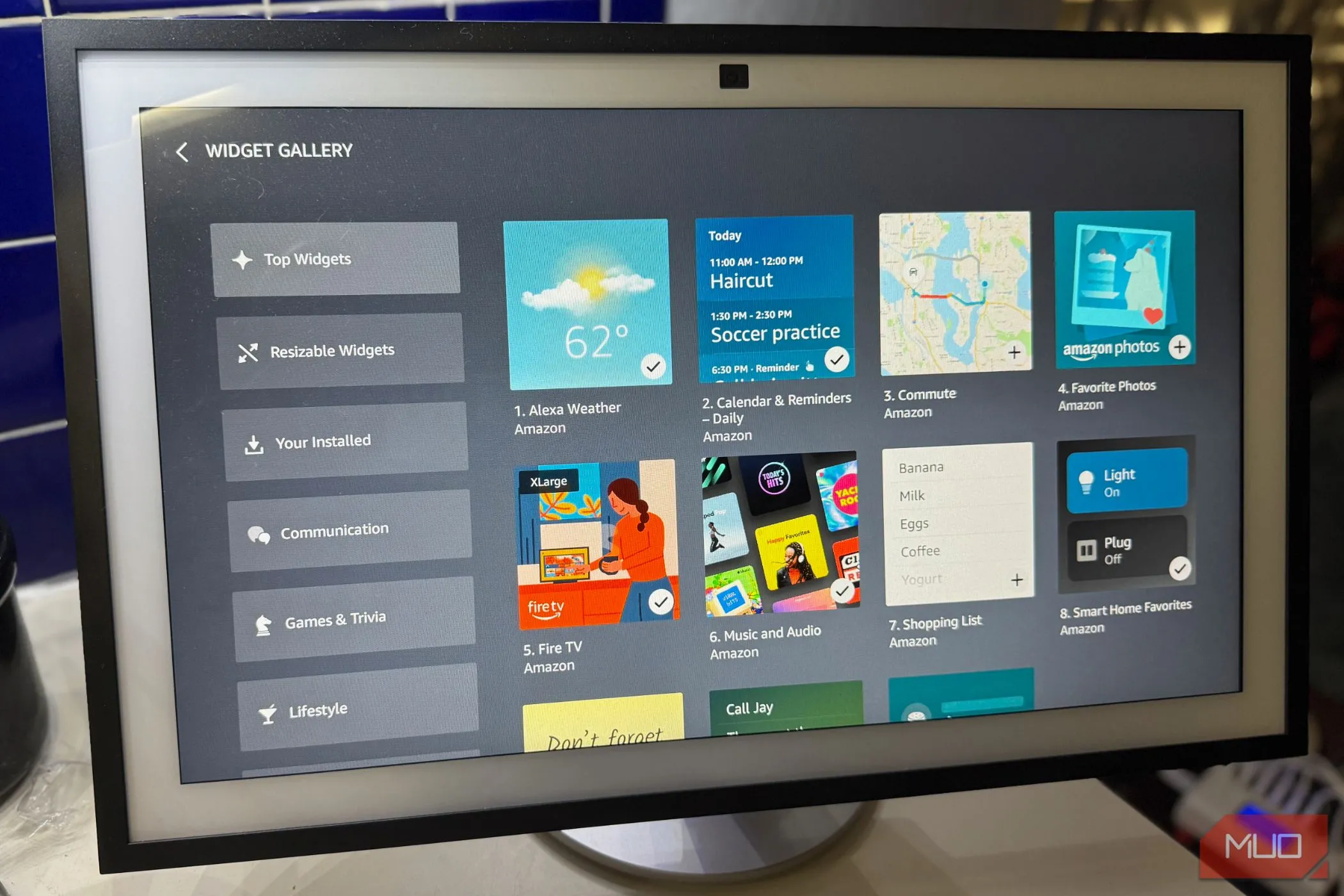 Thư viện widget tiện ích hiển thị trên màn hình chính Amazon Echo Show 21, tối ưu cho tương tác cảm ứng.