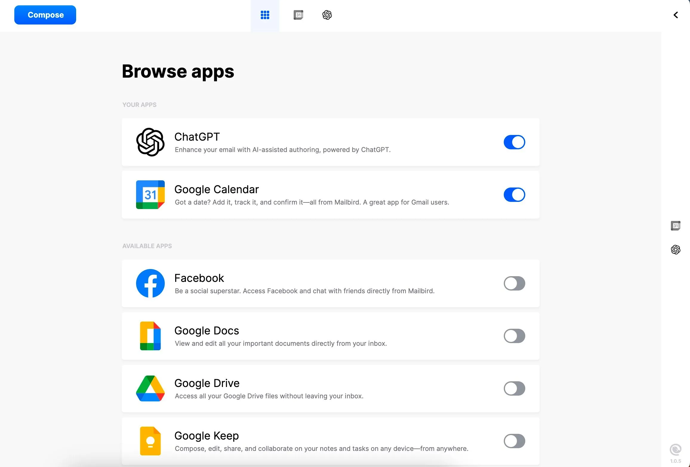 Tích hợp Mailbird với tài khoản Gmail qua giao diện ứng dụng