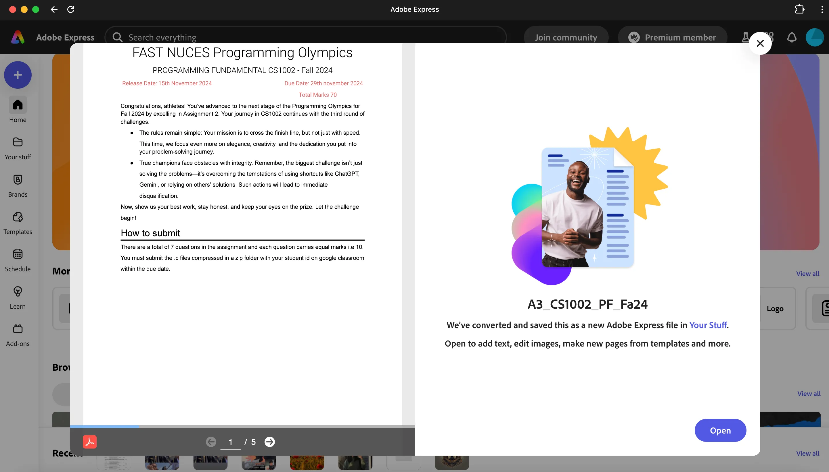 Tính năng chỉnh sửa PDF (Edit PDF) trong Adobe Express, minh họa khả năng chỉnh sửa tài liệu trực tuyến