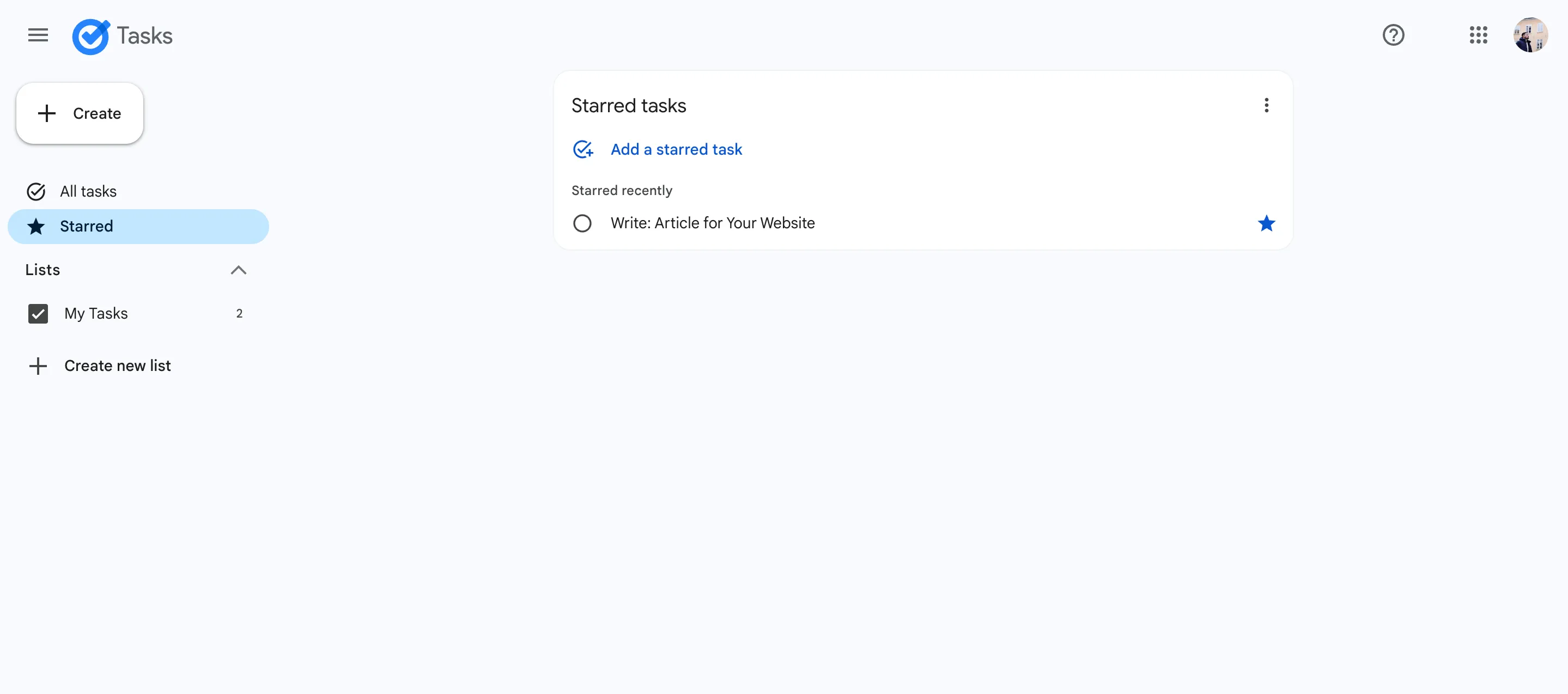 Tính năng 'Gắn sao' (Starred) trong ứng dụng Google Tasks, giúp đánh dấu các nhiệm vụ quan trọng để dễ dàng theo dõi