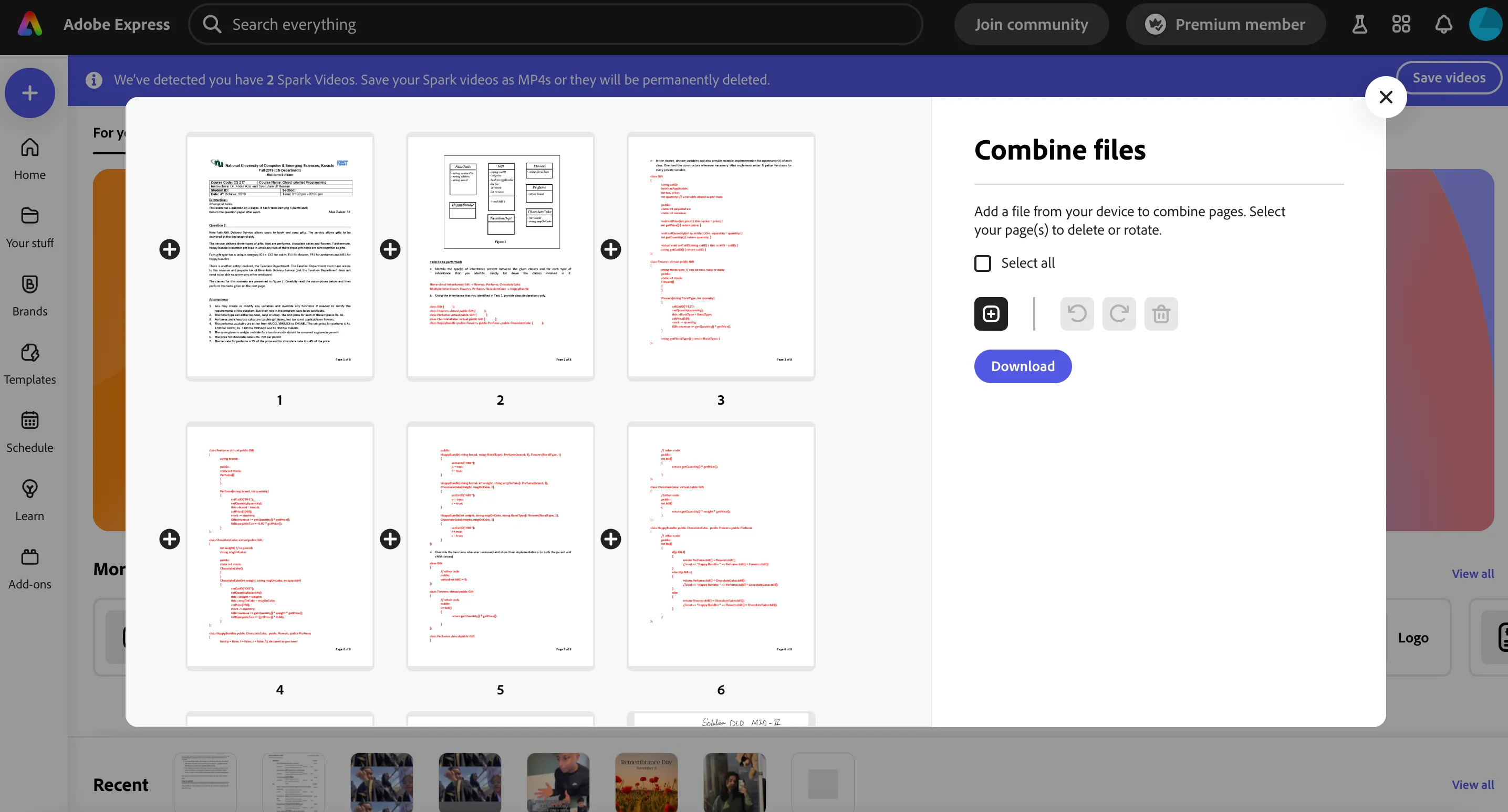 Tính năng ghép nối tệp (Combine Files) của Adobe Express, giúp kết hợp nhiều tài liệu thành một PDF duy nhất