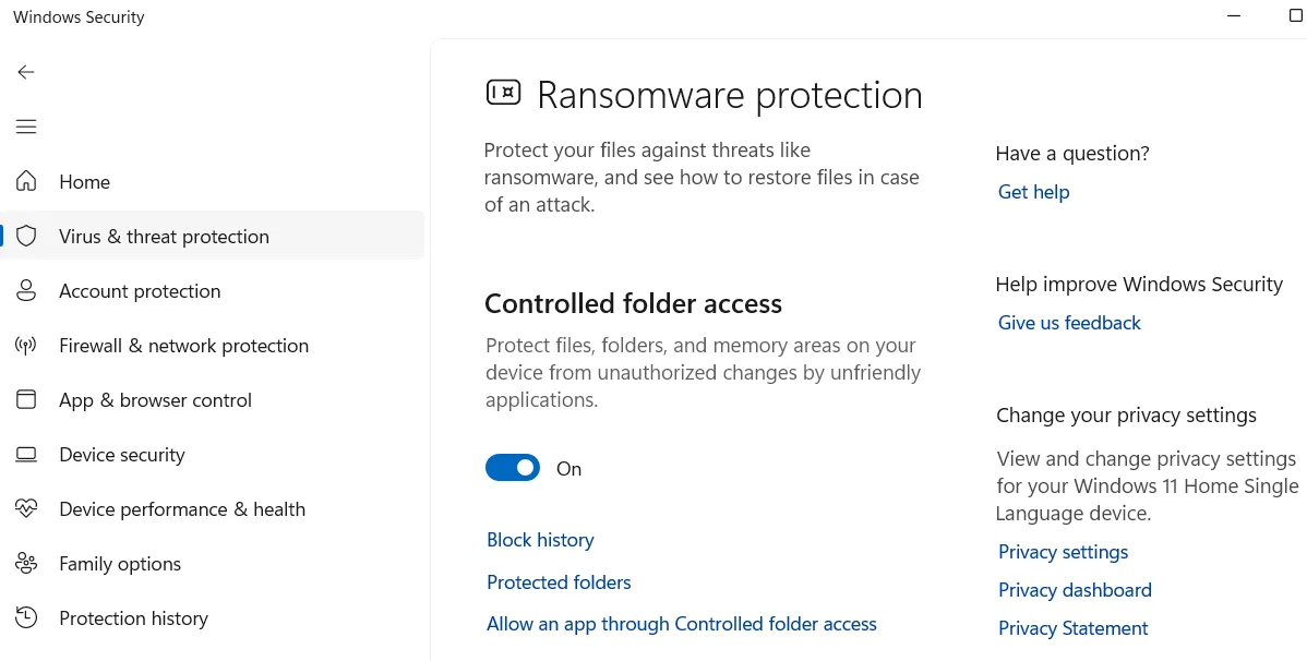 Tính năng kiểm soát truy cập thư mục trong Windows Security