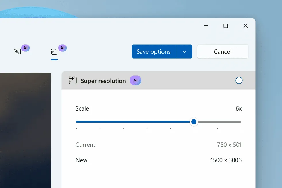 Tính năng Super Resolution (Siêu Độ Phân Giải) giúp cải thiện ảnh trong Photos Windows 11