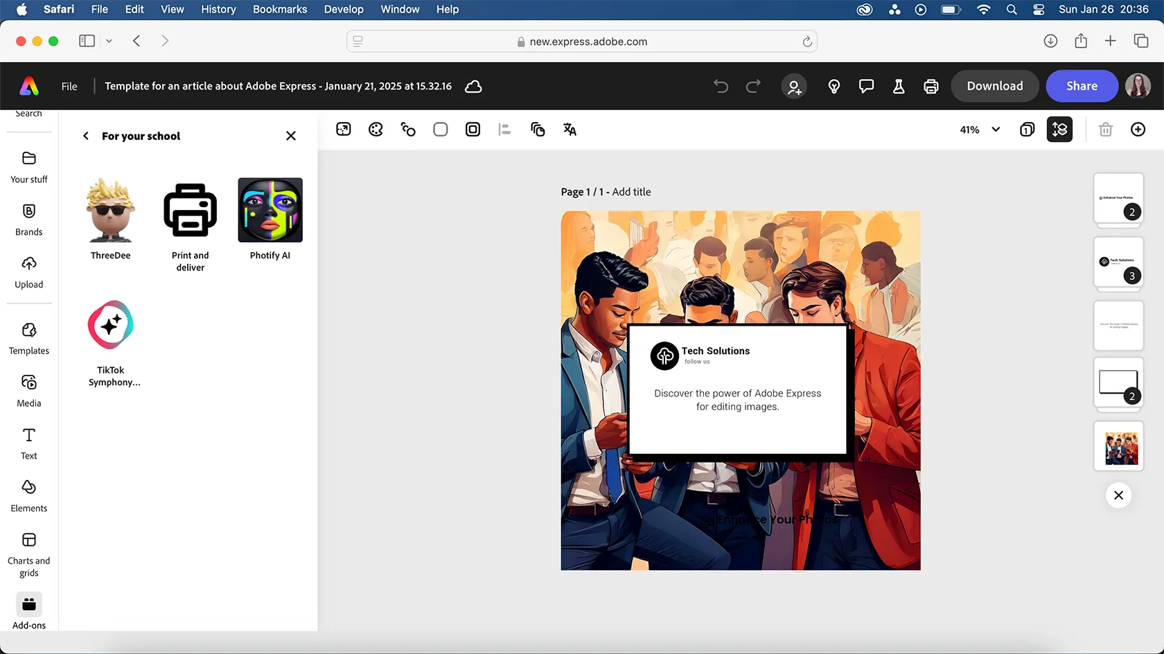 Trang cài đặt Adobe Express hiển thị các Add-Ons bị giới hạn cho gói Giáo dục, nêu bật sự khác biệt về quyền truy cập