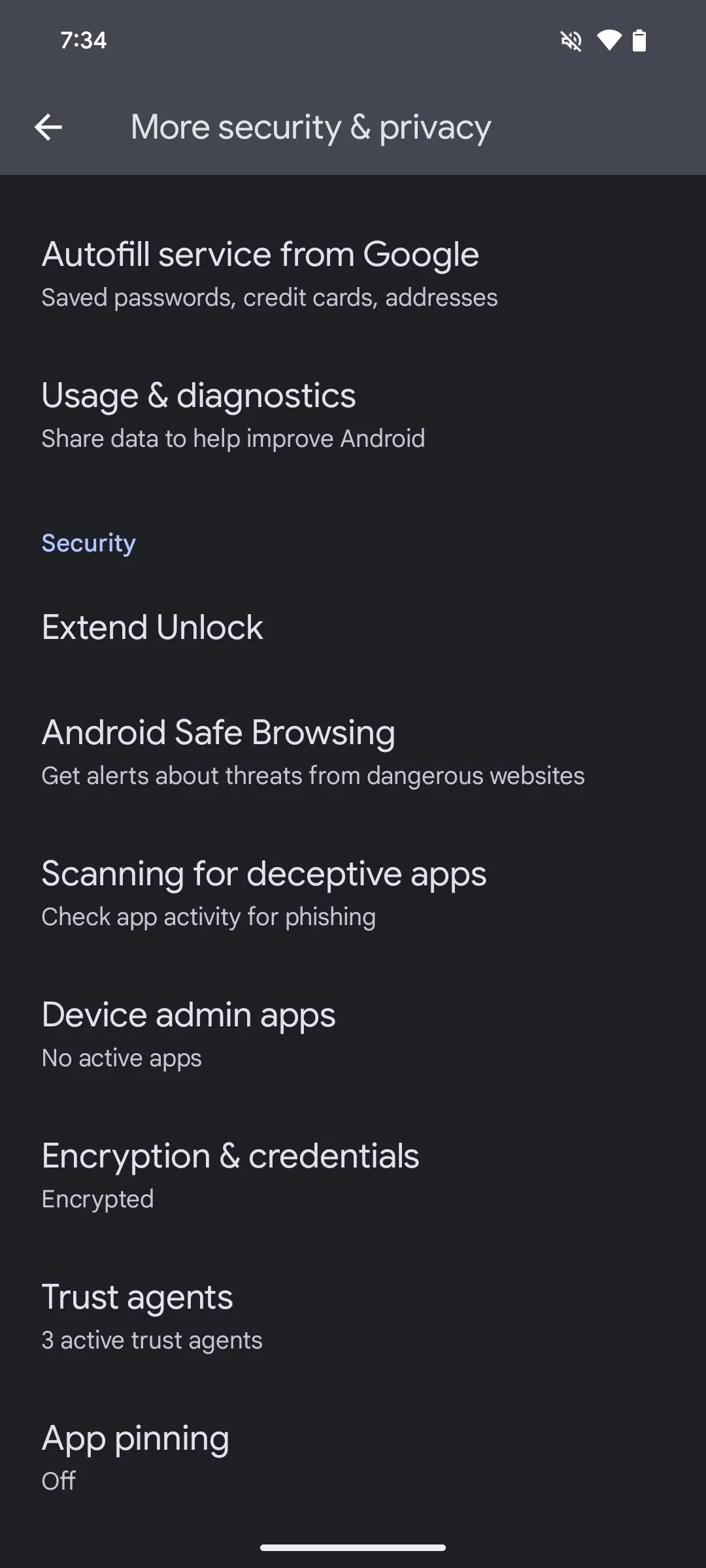 Trang cài đặt bảo mật và quyền riêng tư trên điện thoại Pixel với tùy chọn Extend Unlock được đánh dấu.