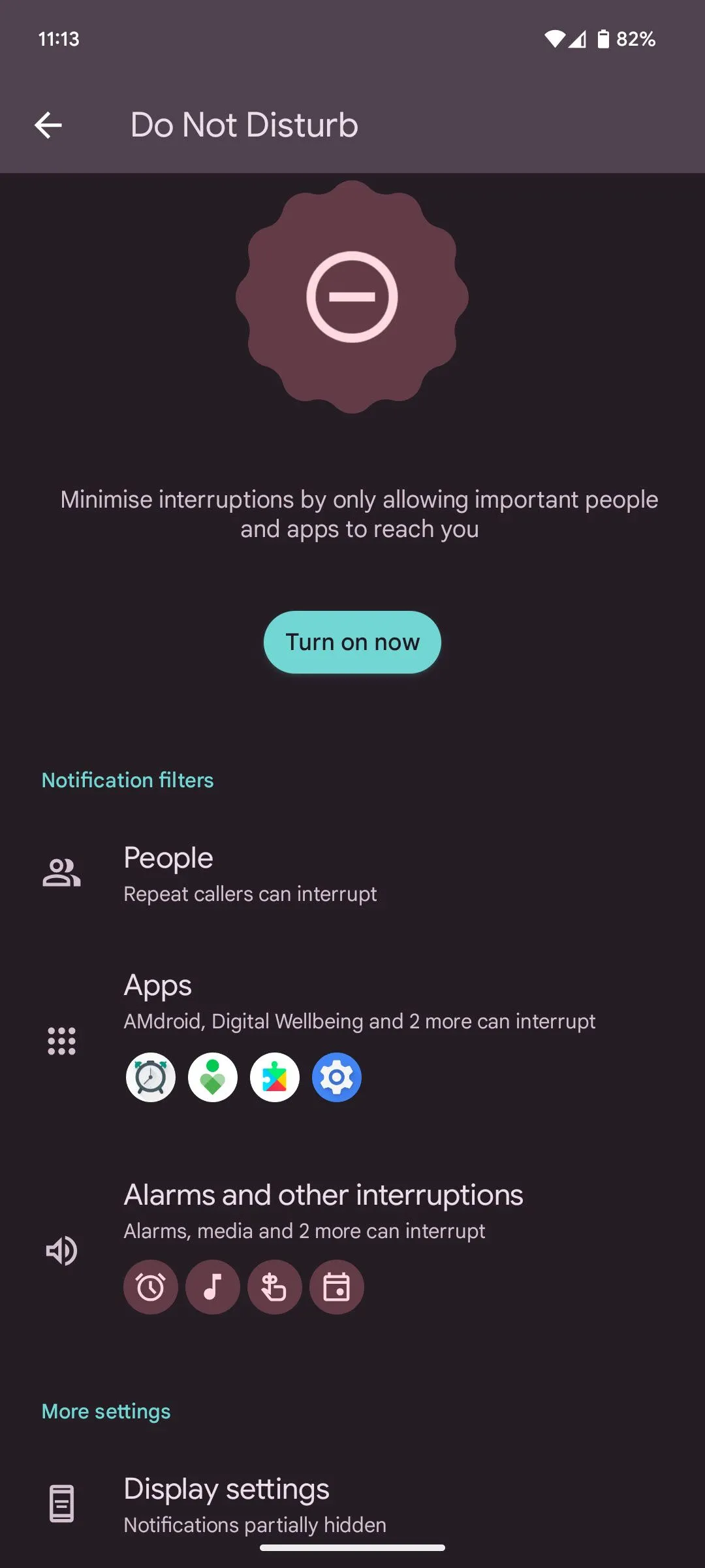 Trang cài đặt tính năng Chế độ (Modes) trên điện thoại Pixel