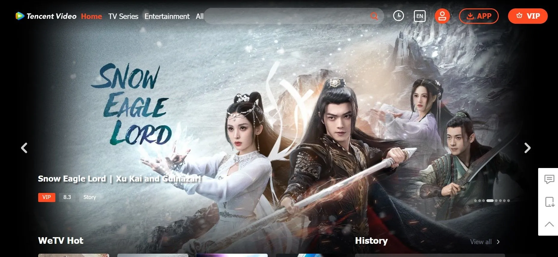 Trang chủ WeTV VIP với hình ảnh các bộ phim và chương trình châu Á phổ biến