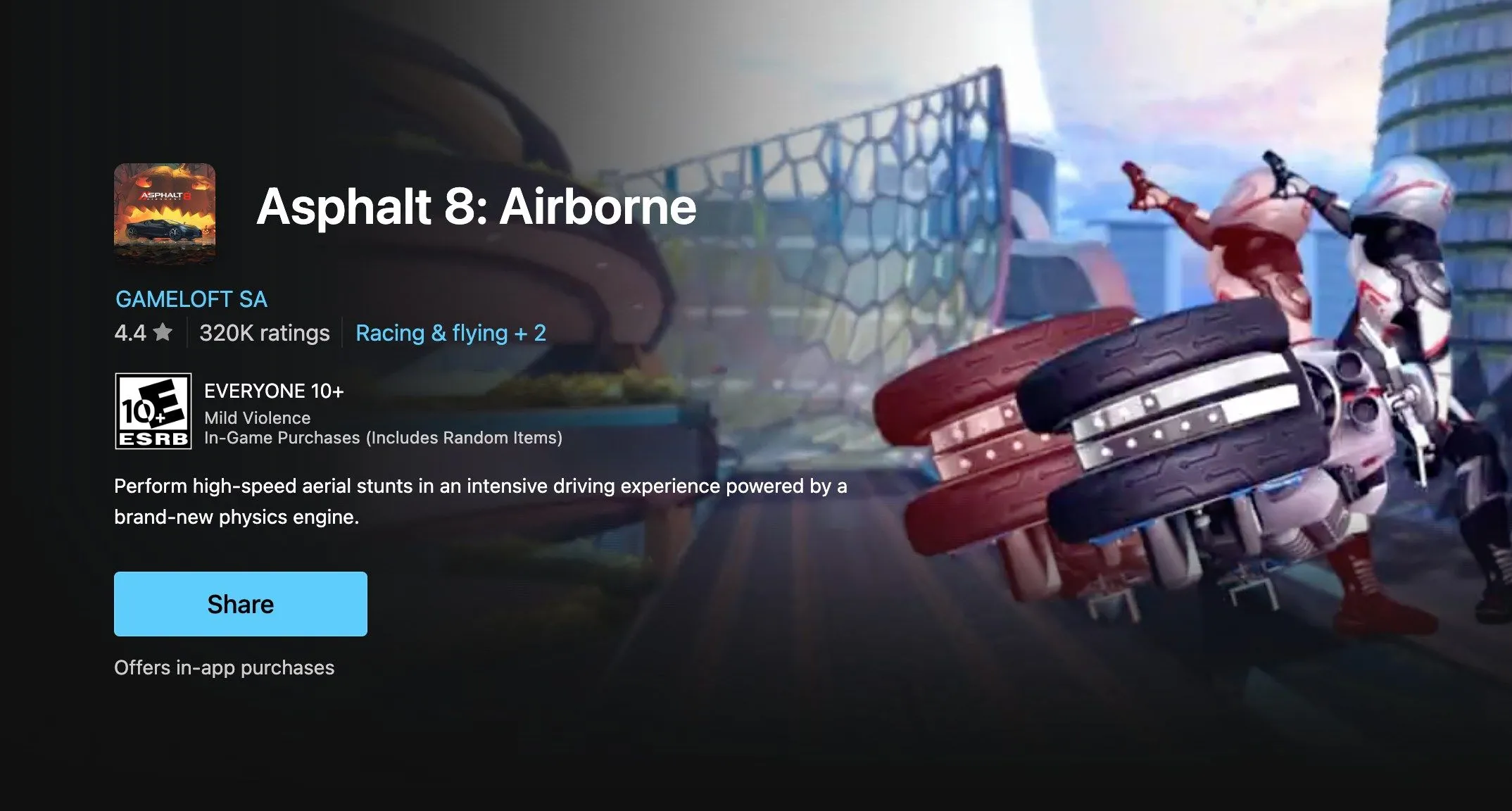 Trang game Asphalt 8: Airborne trên Microsoft Store, tựa game có thể ngăn chặn cập nhật Windows 11 24H2