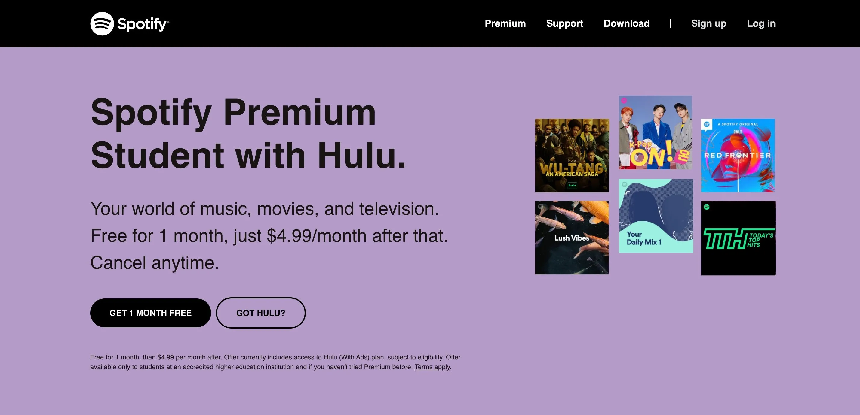Trang web Spotify Premium hiển thị ưu đãi giảm giá dành cho sinh viên, một cách hiệu quả để tiết kiệm chi phí đăng ký dịch vụ âm nhạc.