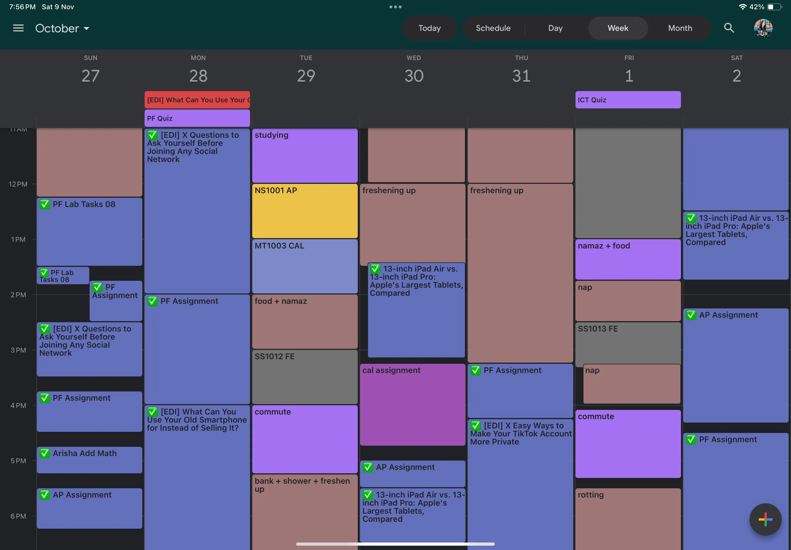 Tuần làm việc và học tập được lên kế hoạch rõ ràng trên Google Calendar