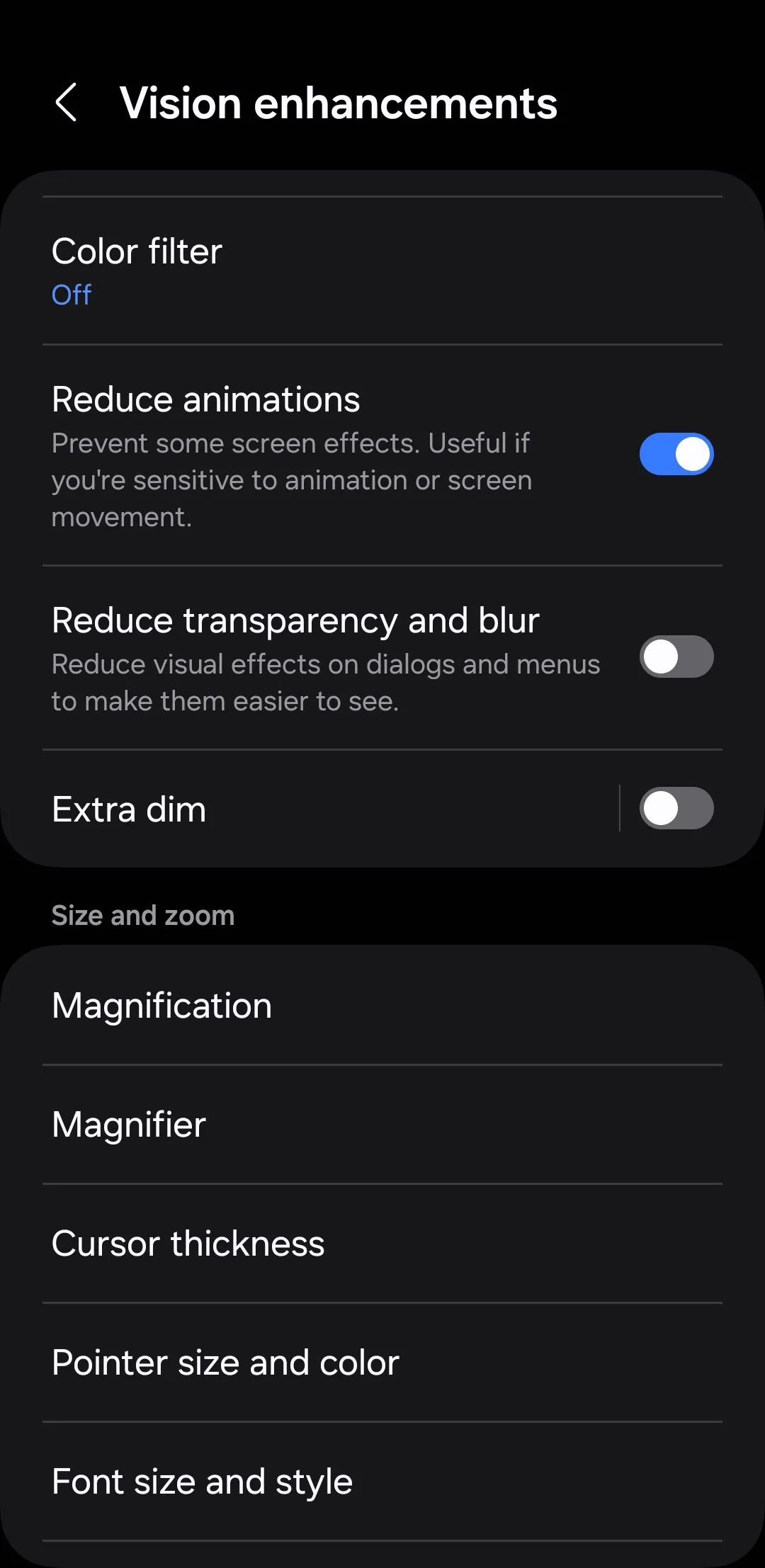 Tùy chọn giảm hiệu ứng động (Reduce animations) trong cài đặt trợ năng Android, giúp tối ưu hiệu suất điện thoại.